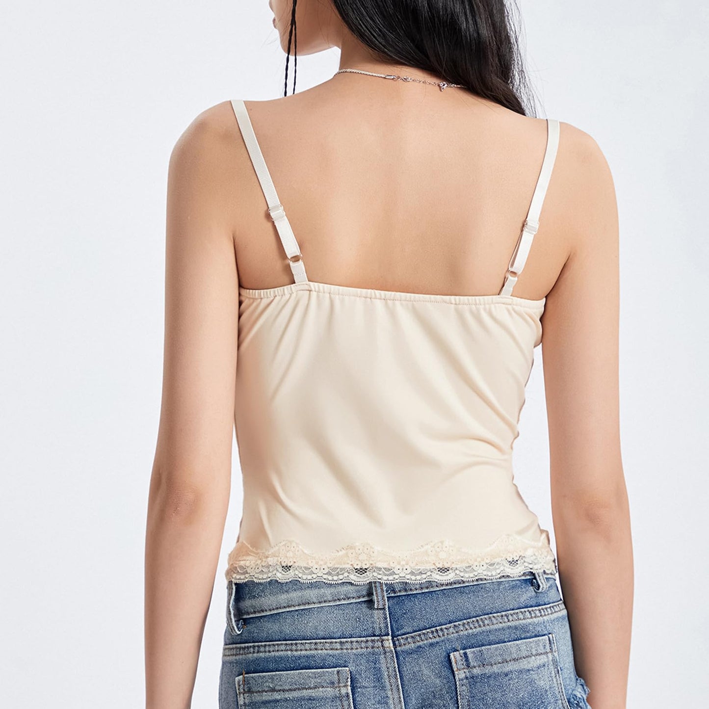 Women Y2k Lace Trim Crop Tank Top Spaghetti Strap