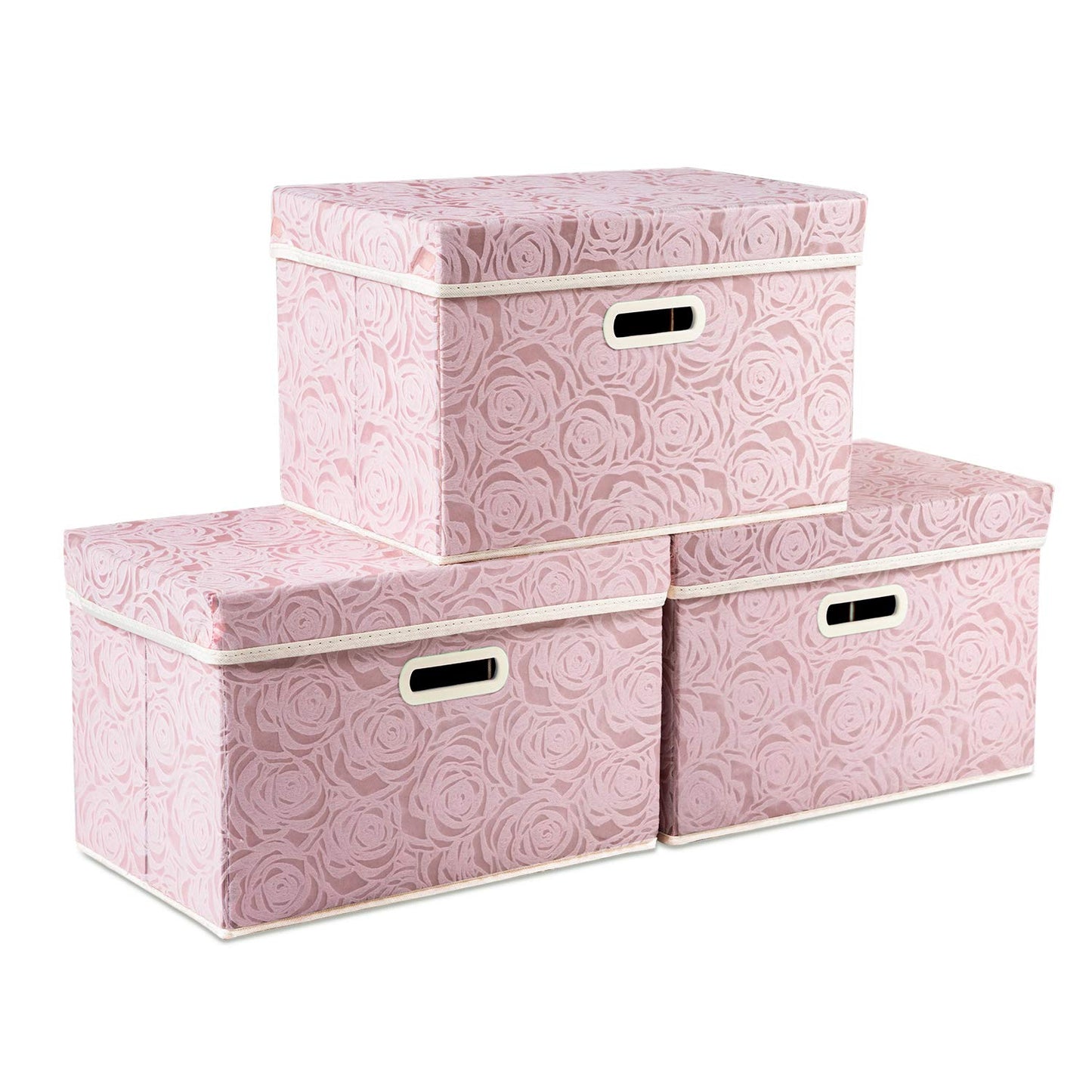 Larger Collapsible Storage Bin with Lid Fabric Decorative Storage Box Cube Organizer Container Baskes with Handles Divider for Bedroom Closet Living Room Pink 17.7x11.8x11.8 Inch