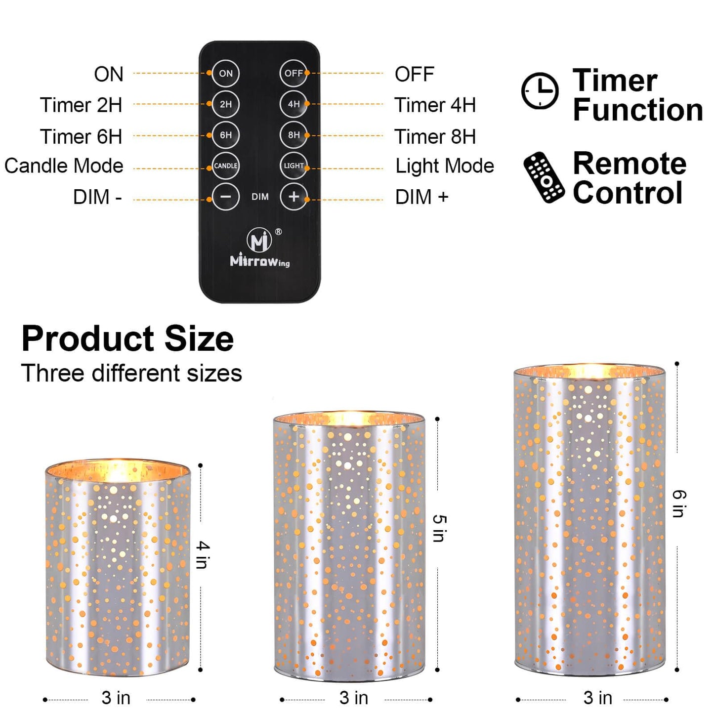 Pink Glass Battery Operated Flameless Candles with Remote and Cycling 24 Hours Timer, (Batteries Included)