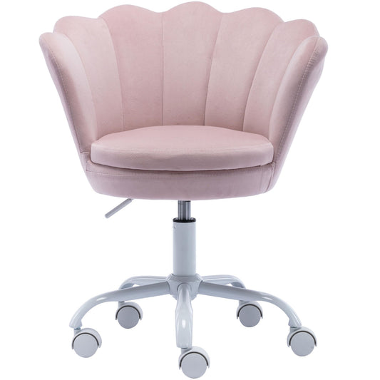 Cute Adjustable Kids Desk Chair - Modern Upholstered Velvet Swivel Rolling Armchair Seashell Back