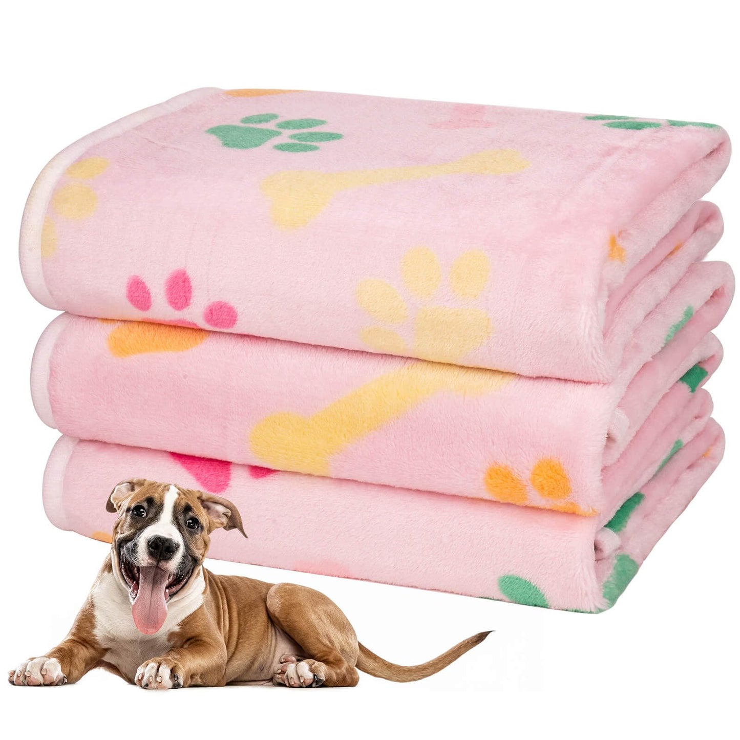 Soft Fluffy Fleece Blanket for Small, Medium and Large Dogs - Paw Print Pink Pet Blanket