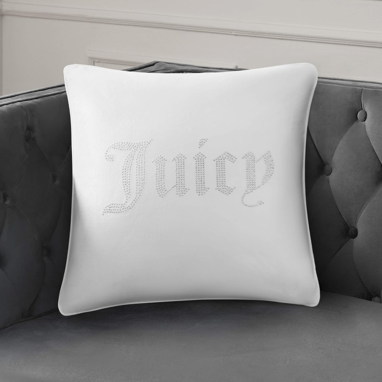 Juicy Couture - Decorative Accent Pillow, Velvet Rhinestone Crown, Premium Reversible Throw Pillow