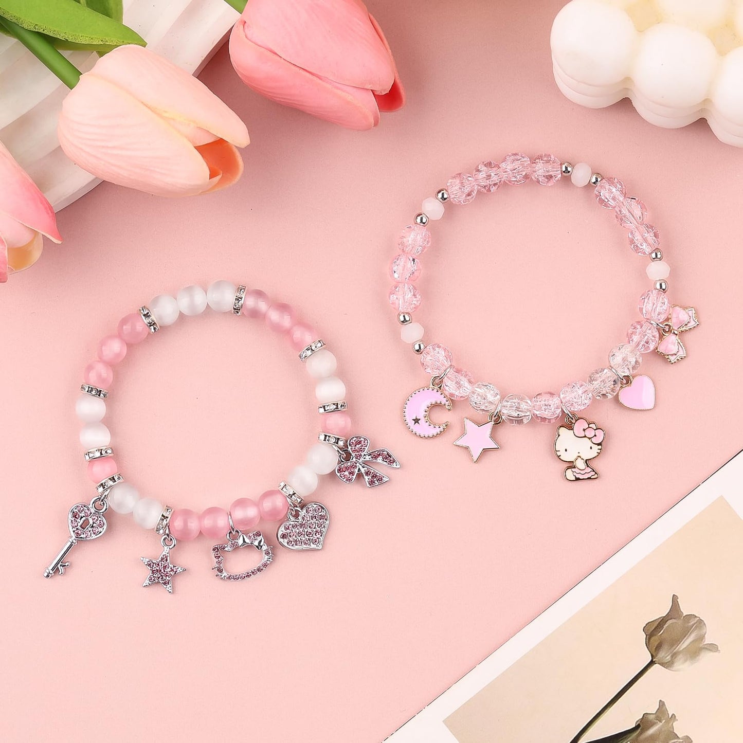 Cute Kitty Bracelet | Kawaii Set Crystal Bead Elastic Friendship Bracelets