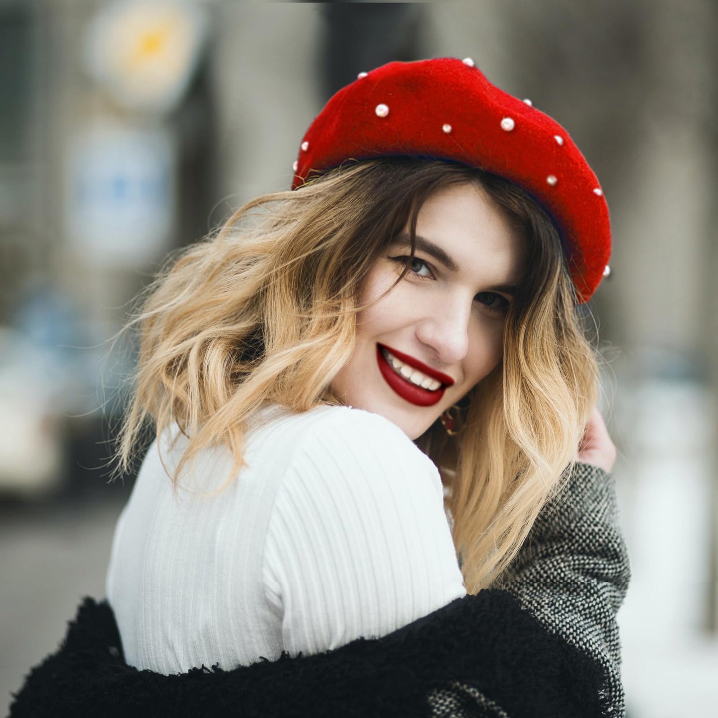 Women Pearl Beret Cap