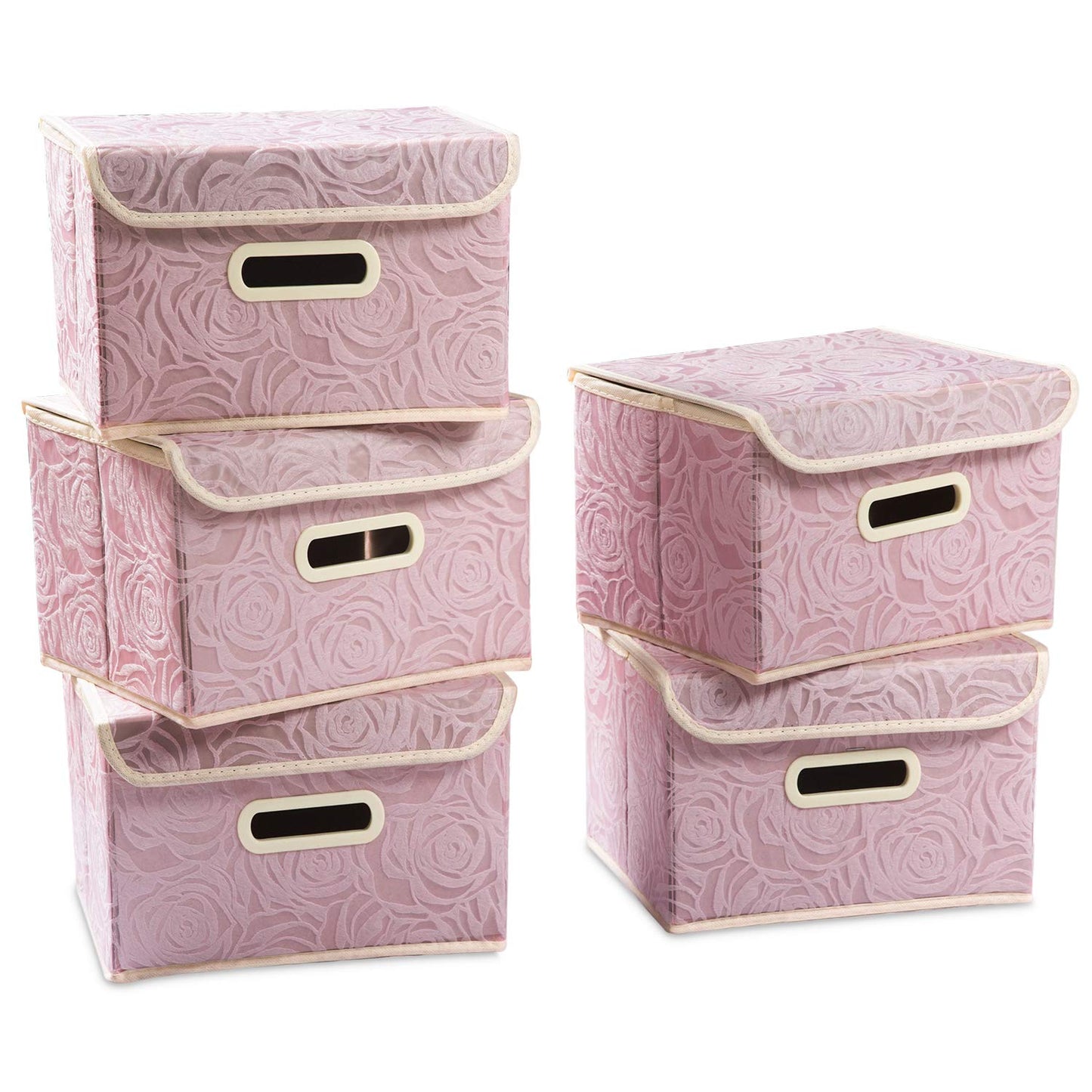 Larger Collapsible Storage Bin with Lid Fabric Decorative Storage Box Cube Organizer Container Baskes with Handles Divider for Bedroom Closet Living Room Pink 17.7x11.8x11.8 Inch