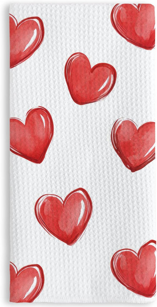 Heart Kitchen Towels 16X24In, Watercolor Red Heart Dish Towels for Decor