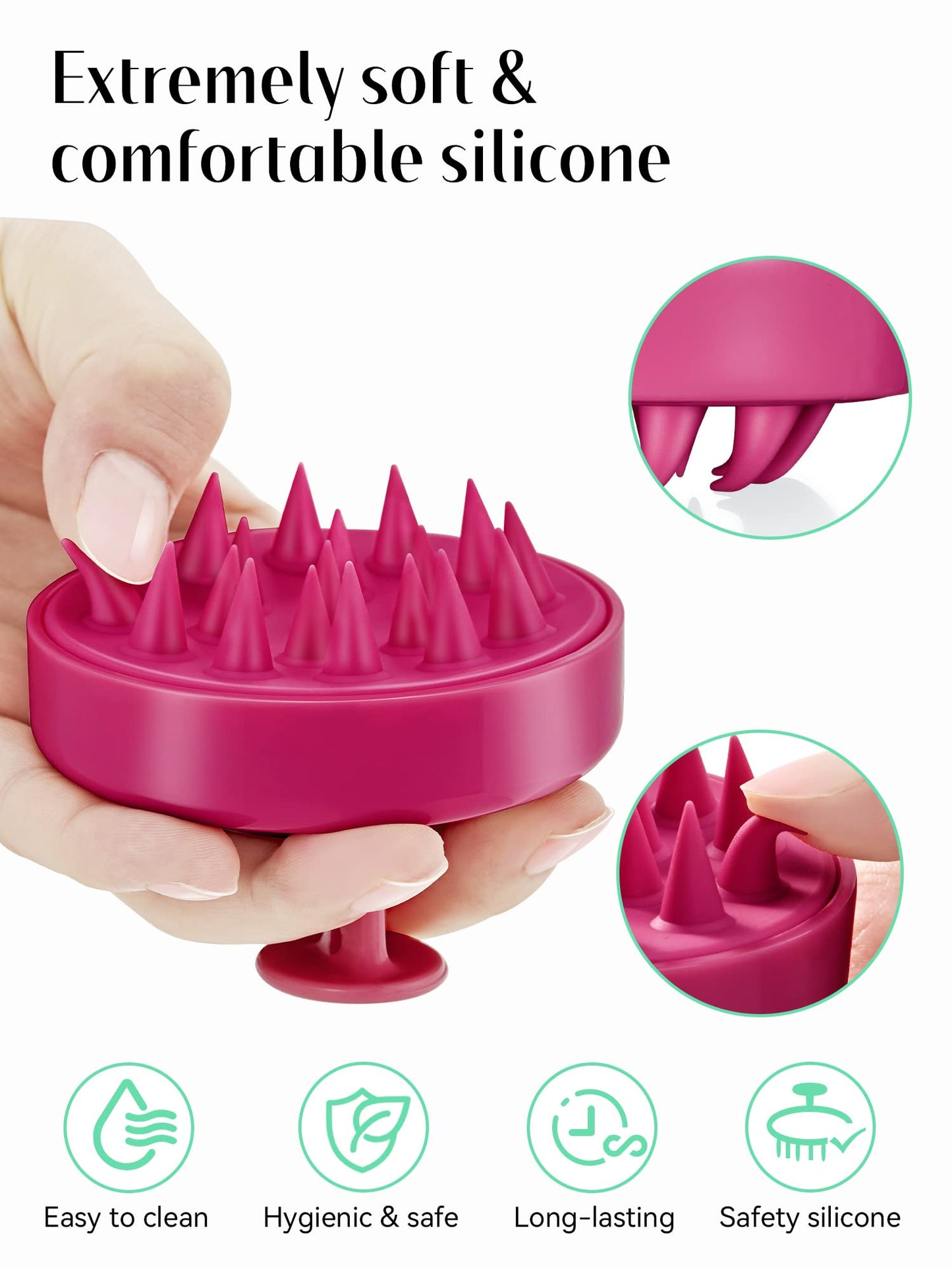 Shampoo Scalp Brush Massager - Scalp Scrubber with Soft Silicone Bristles for Hair Growth & Dandruff Removal