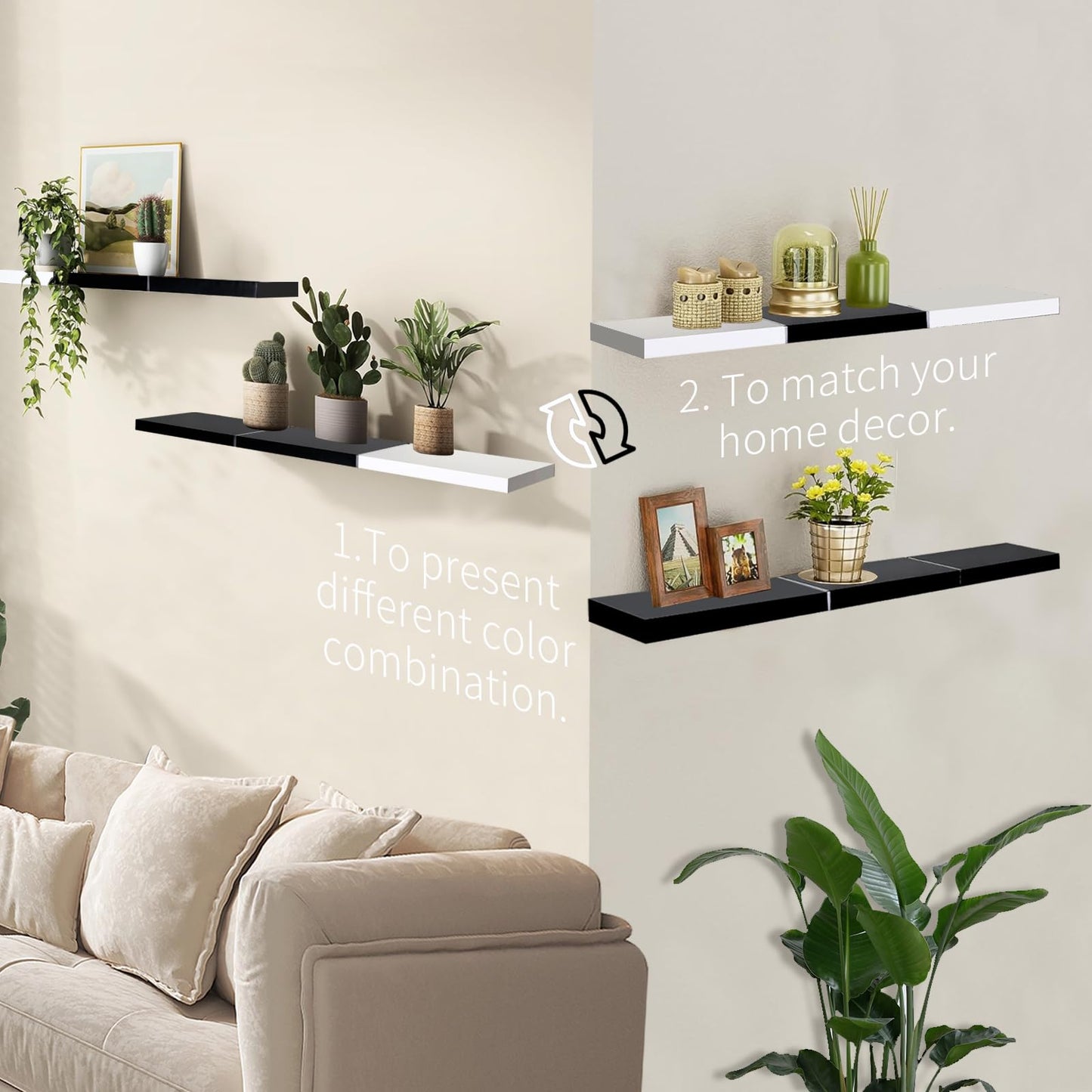 Color-Blocked Floating Shelves – Set of 2 Wall-Mounted Shelves for Bedroom & Living Room Storage 36"