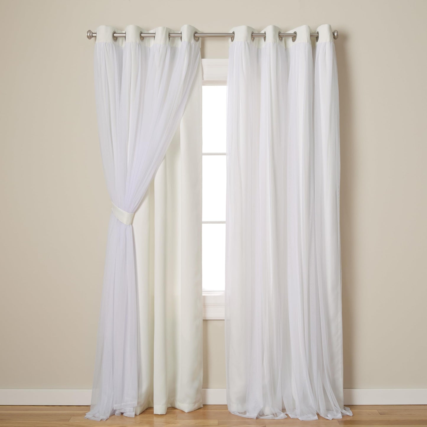 Exclusive Home Catarina Layered Solid Room Darkening Blackout and Sheer Grommet Curtain Panel