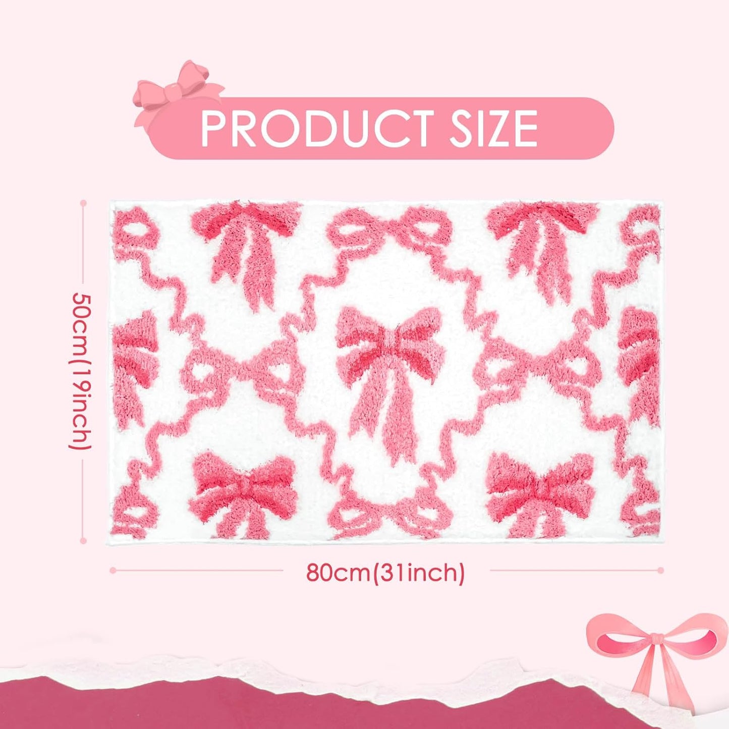 Cute Pink Bow Bathroom Rugs Coquette Bath Mat for Bathroom | Non Slip Absorbent Bow Bath Mat Washable 20x32 inch