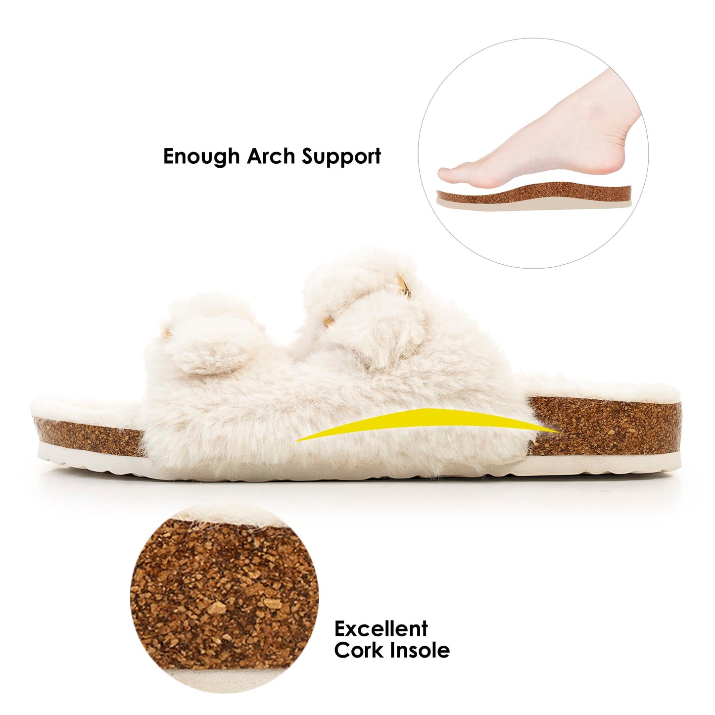 Womens Open Toe Slipper with Cozy Lining, Faux Fur Slide Sandals