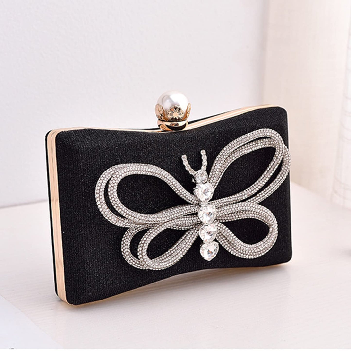 Sparkly Rhinestone Butterfly Clutch – Elegant Evening Bag with Pearl Clasp for Women, Formal Events, Prom & Parties