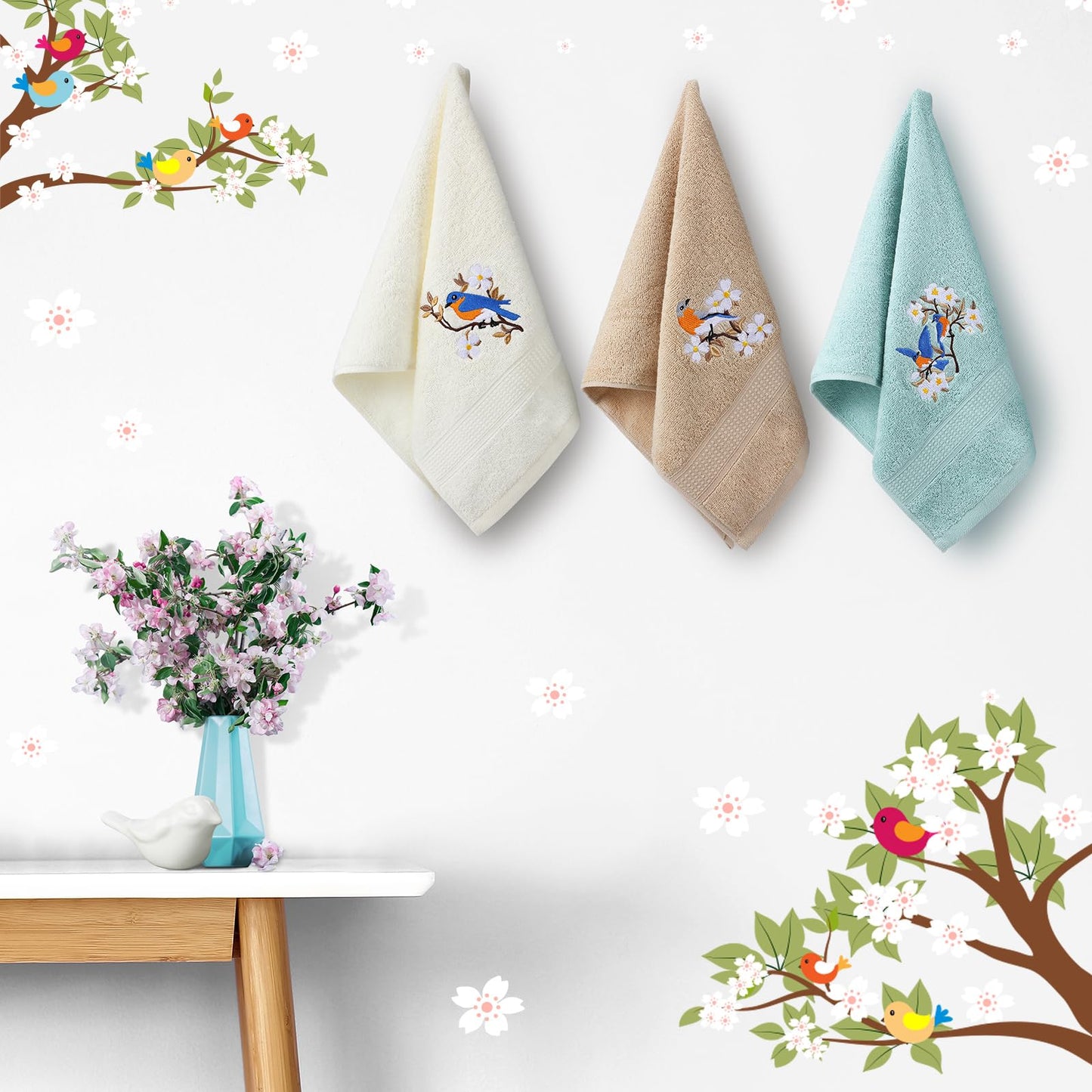 Embroidered Floral Hand Towels - Cute Summer Flowers Cotton Soft Absorbent Towels