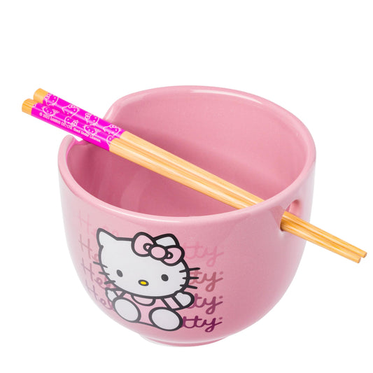 Ceramic Sanrio Hello Kitty Ramen Noodle Rice Bowl with Chopsticks, Microwave Safe