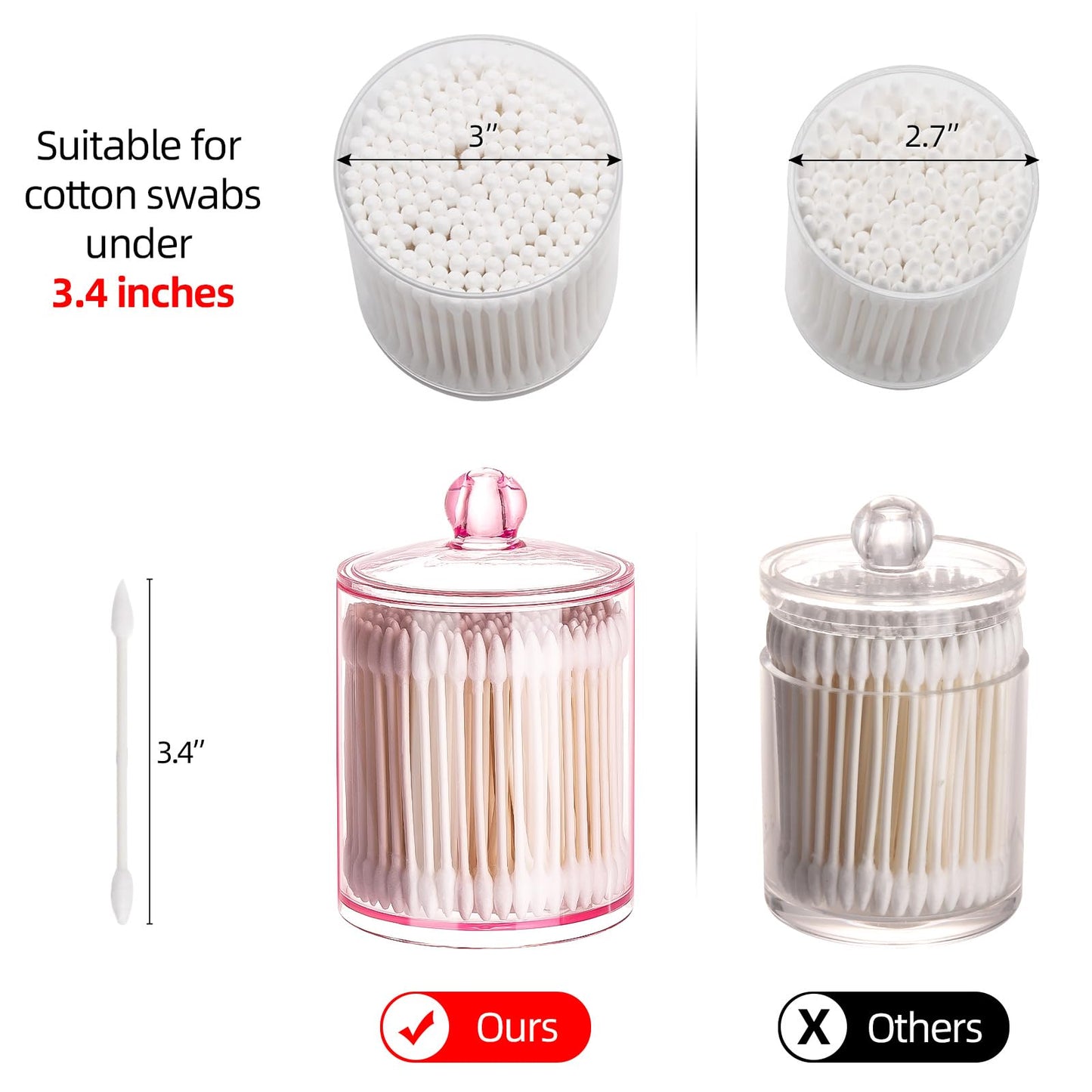 Pink Apothecary Jar – Q-Tips Holder & Cotton Swab Dispenser for Bathroom Storage