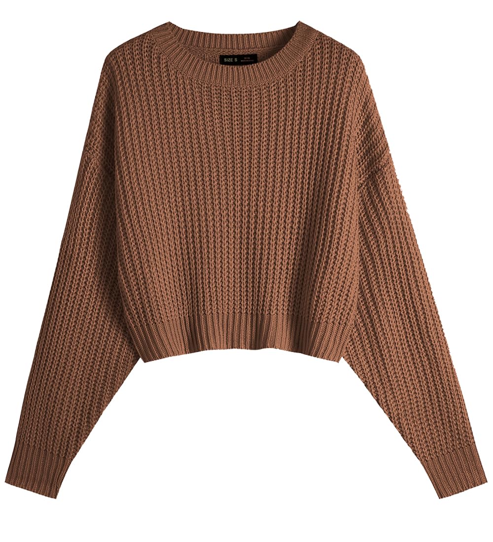 Sexy Crew Neck Batwing Cute Cropped Sweater - Lightweight Soft Knitted Short Pullover Jumper