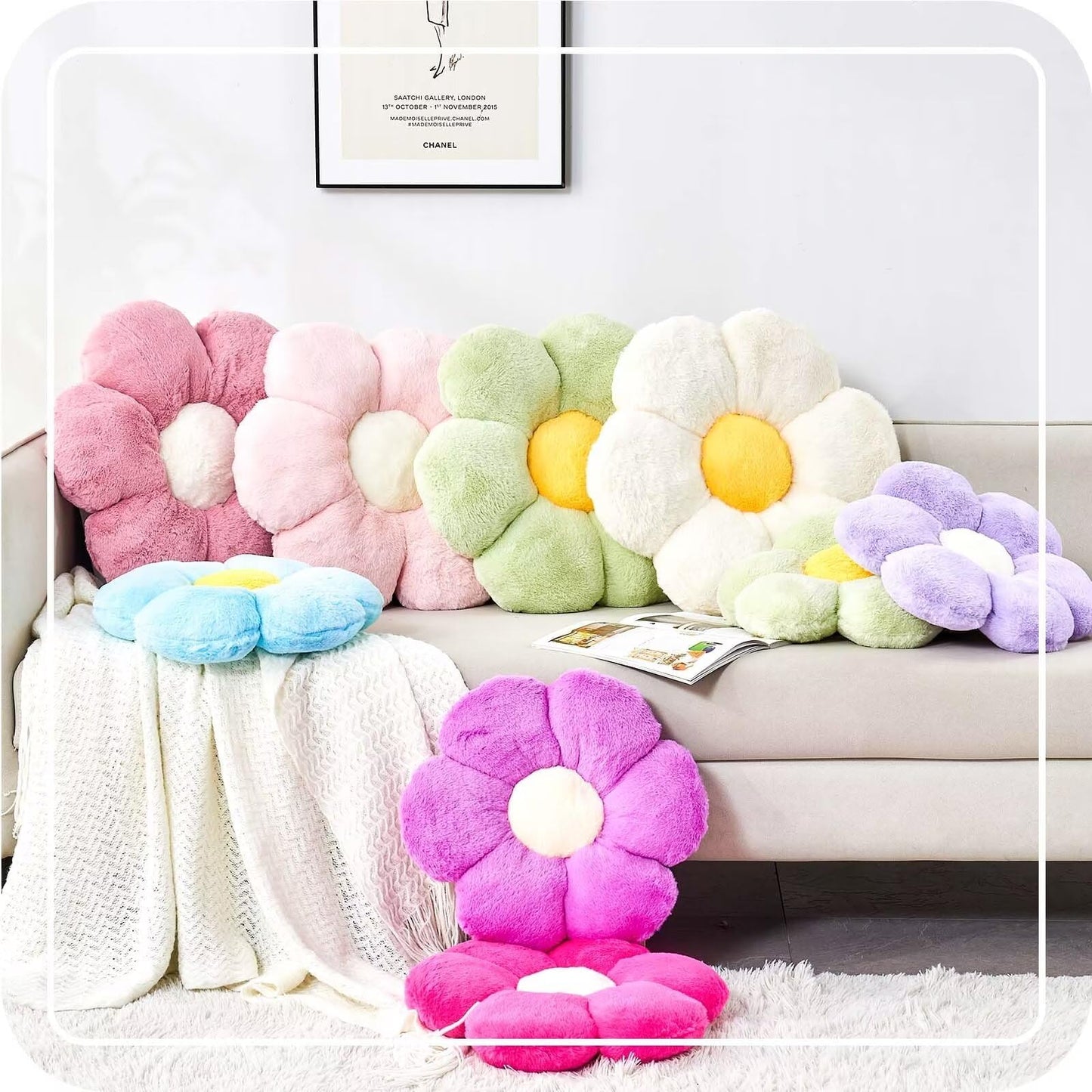 Plush Flower-Shaped Throw Pillow – Soft Faux Rabbit Fur Cushion for Bedroom or Living Room Decor