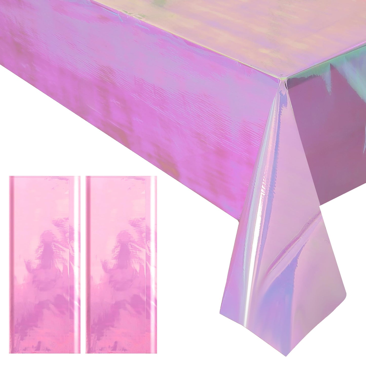 Pink Iridescent Holographic Tablecloth – 40" x 108" Shiny Plastic Cover for Parties and Events