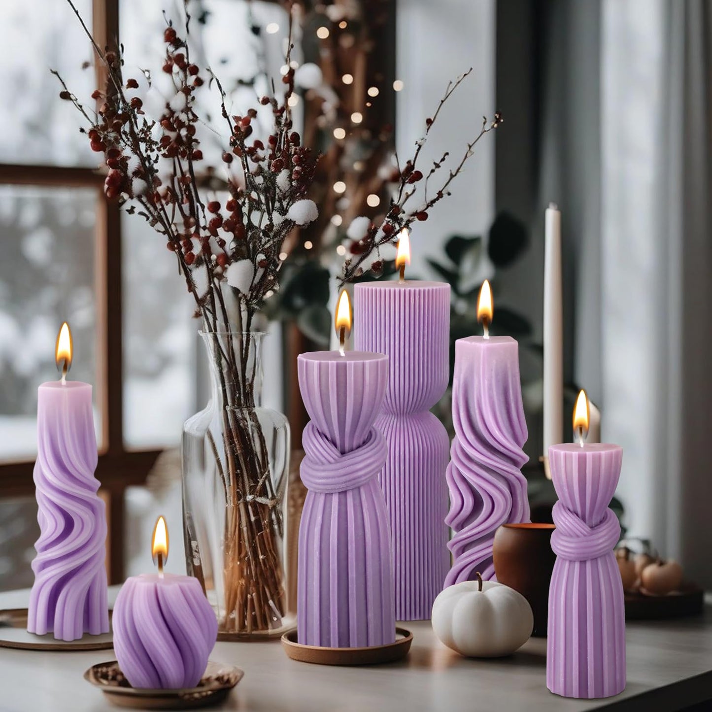 Modern Pillar Candles Ribbed Decorative Candle - Scented Ribbed Decor for Home