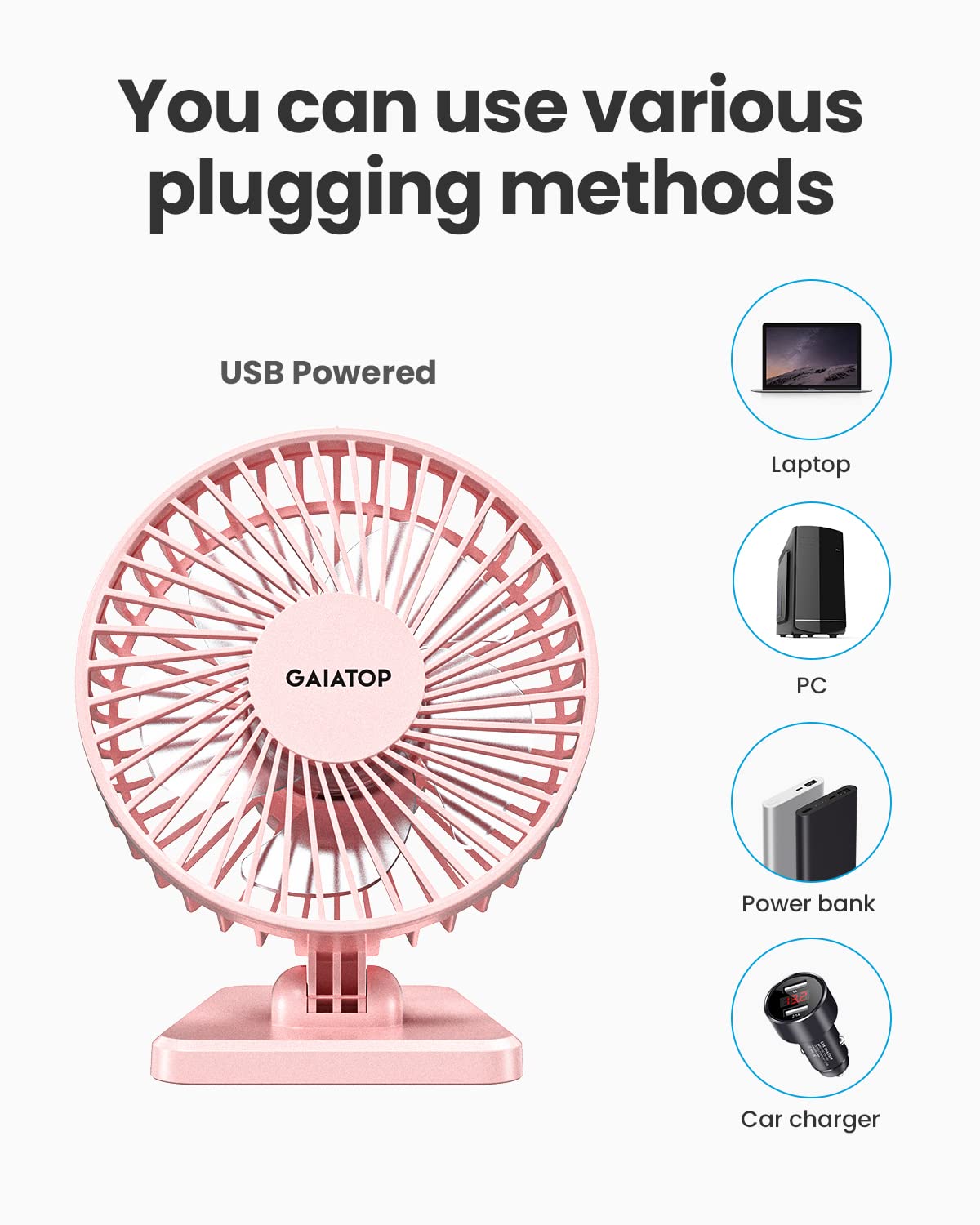 SmallPersonal Portable Quiet 3 Speeds, USB Desk Fan - Adjustment Mini Table Desktop