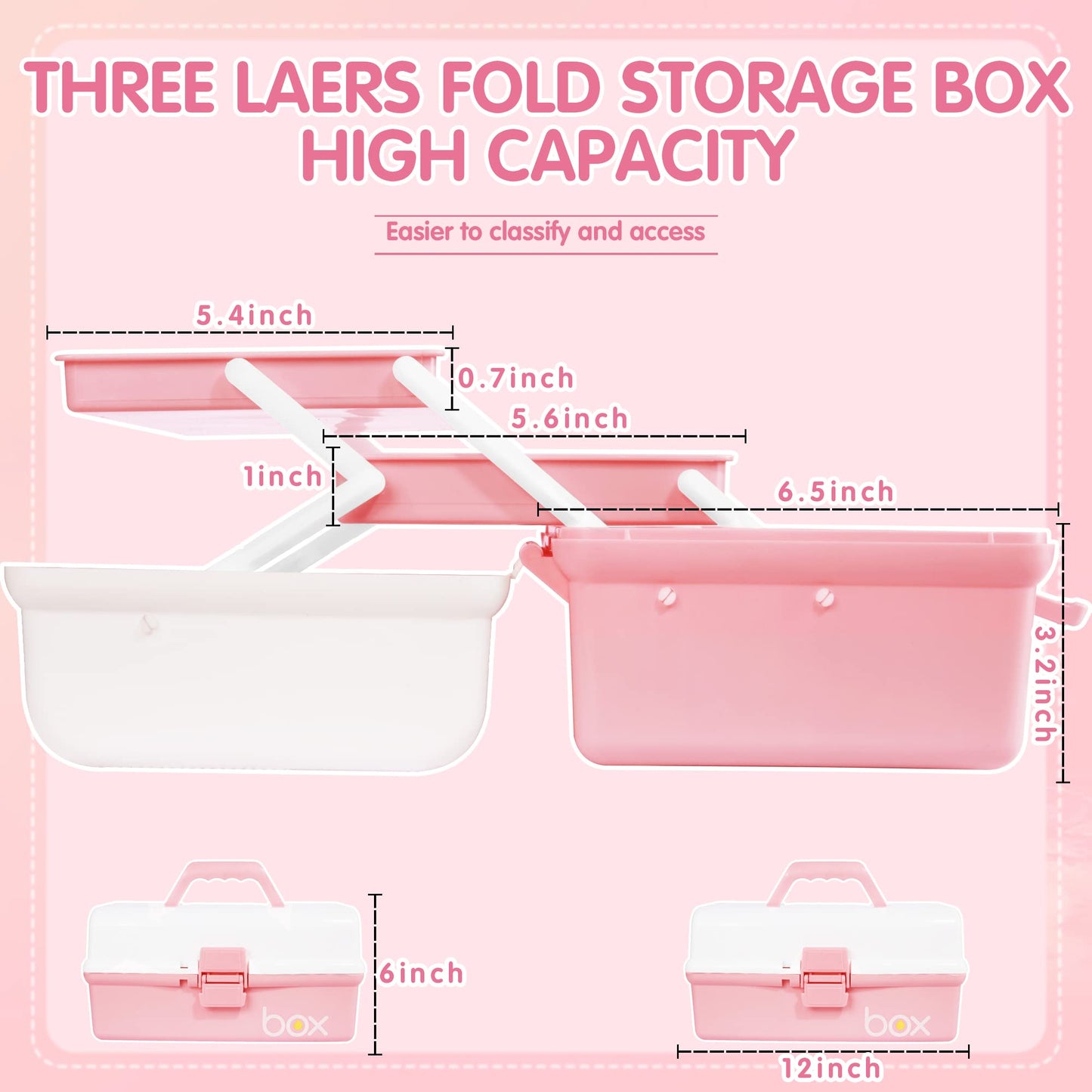 Three-Layer Multipurpose Folding Storage Box with 2 Trays, 12"