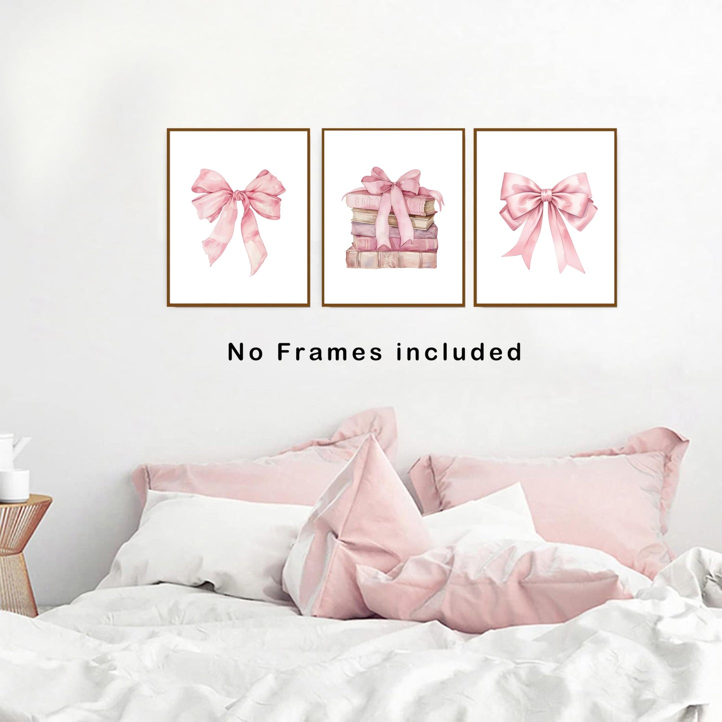 Coquette Pink Bow Girly Books Wall Art Prints Set of 3, 8x10 Unframed