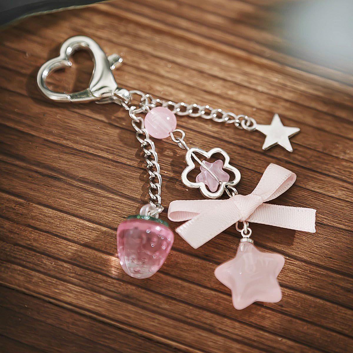 Cute Coquette Aesthetic Y2K Kawaii Keychain Strawberry Bow Star Pendants Keyrings