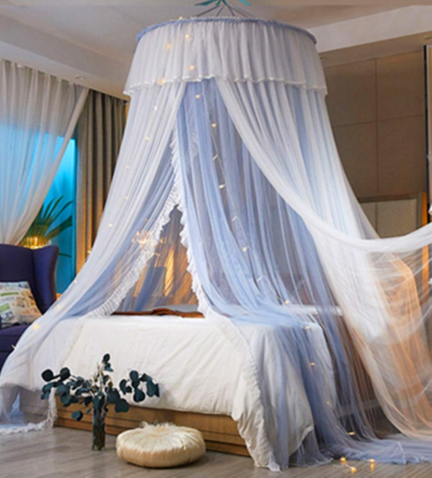 Princess Bed Canopy Bed Canopy Curtain- Double Layer Sheer Mesh Dome Bed Curtain