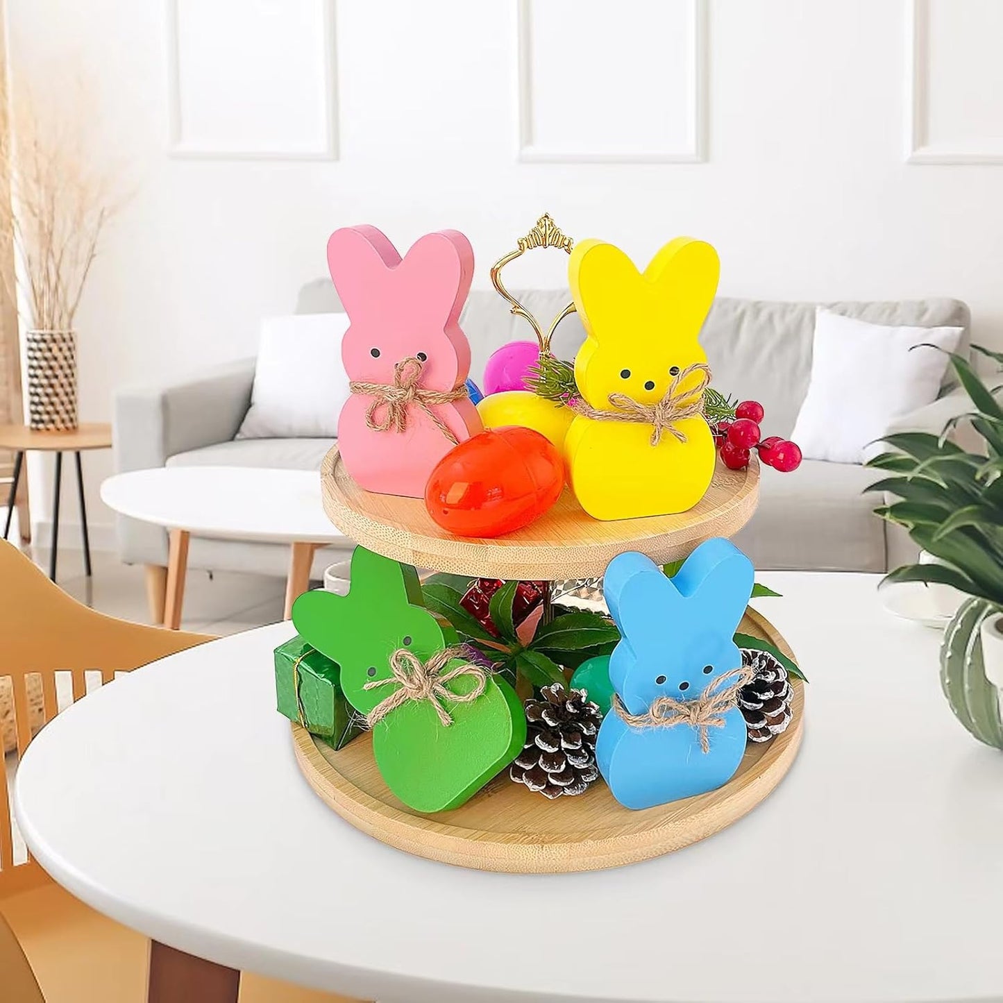 Easter Decor, 4 Pcs Bunny Table Decorations Wooden Spring Signs for Home