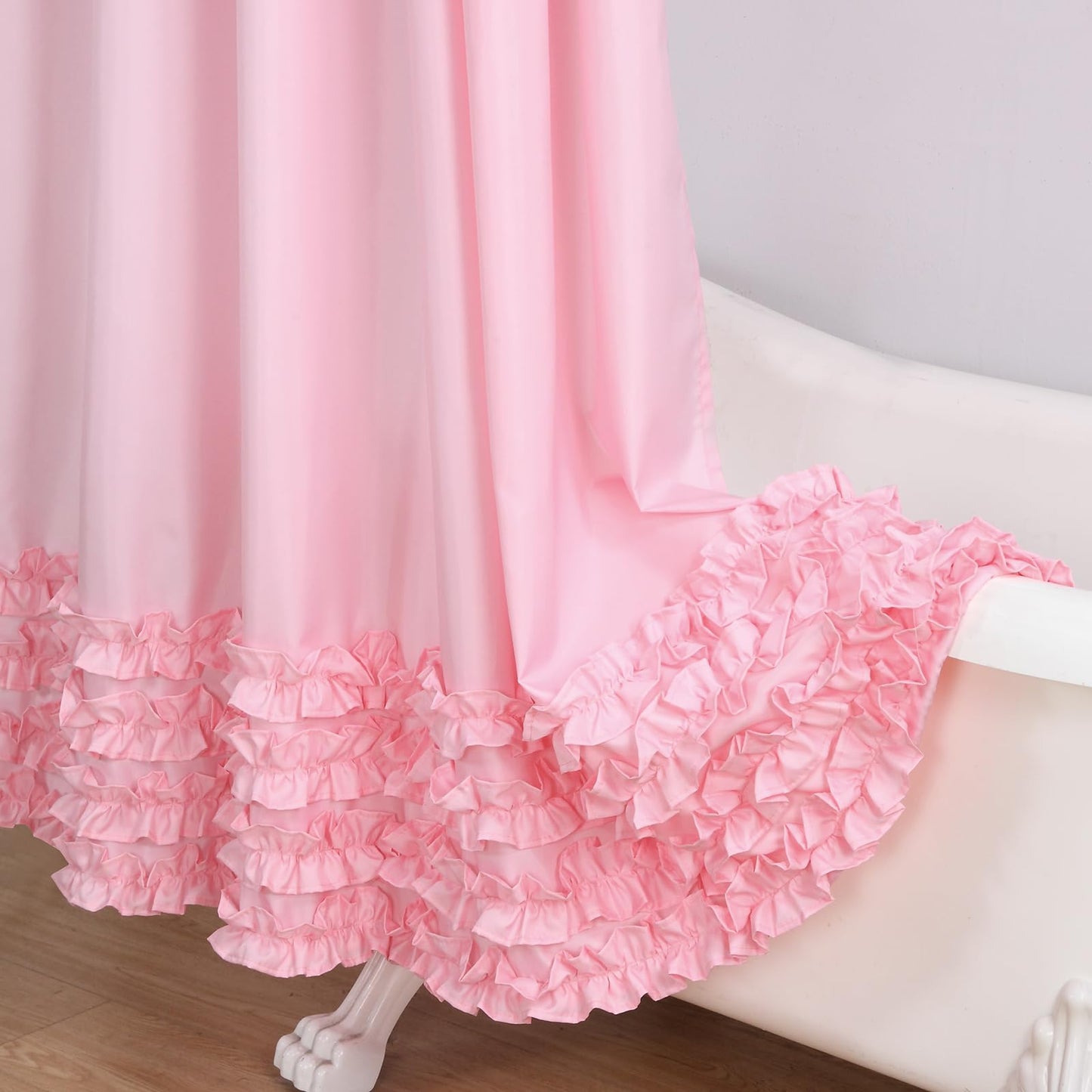 Ruffle Shower Curtain, Pink Fabric Shower Curtain with Handmade Ruffles, Farmhouse Chic Bath Curtains, 72" W x 72" H