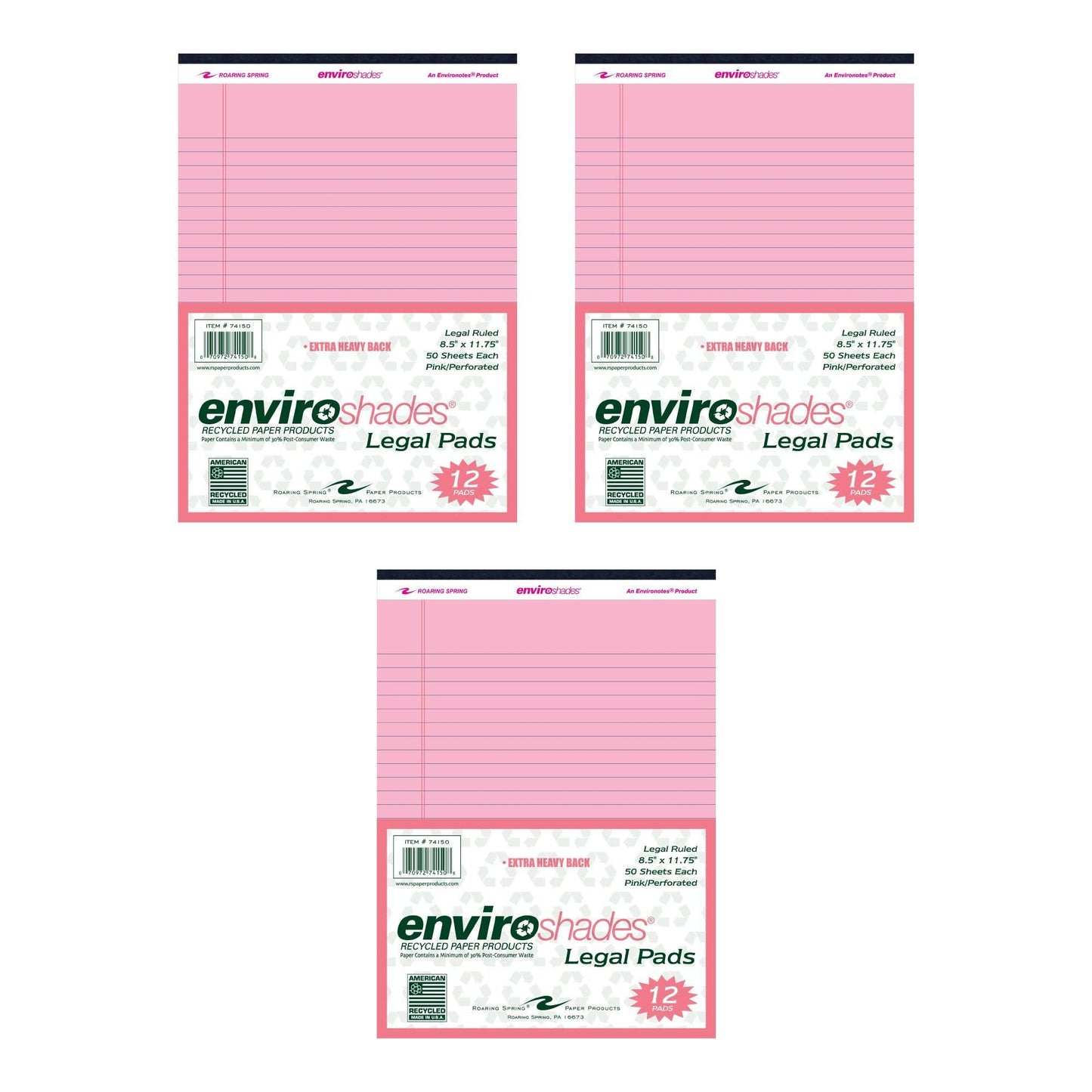 Recycled Legal Pads, 3 Pack, 8.5" x 11.75" 50 Sheets