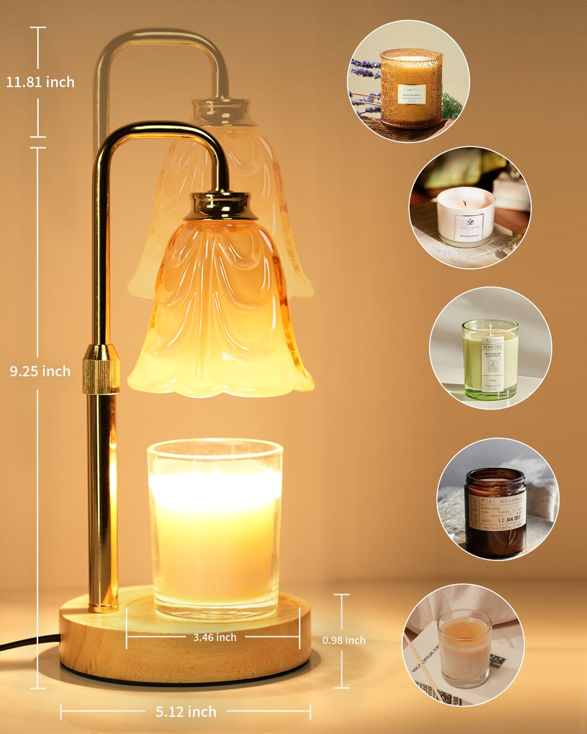 Dimmable Flower Candle Warmer Lamp with Timer & 4Bulbs