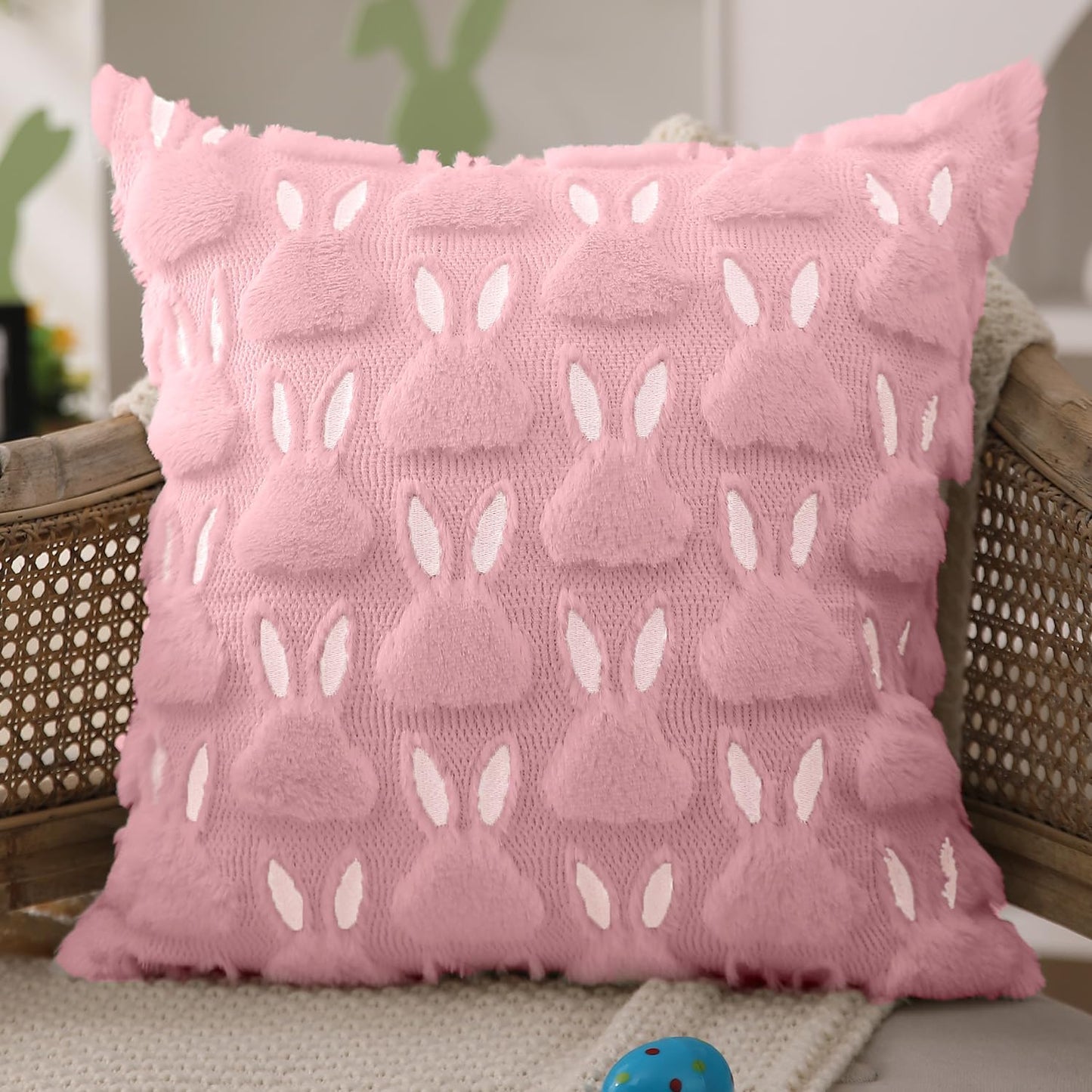 Easter Bunny Pillow Covers | Set of 2 Easter Soft Plush Faux Fur Jacquard Throw Pillows