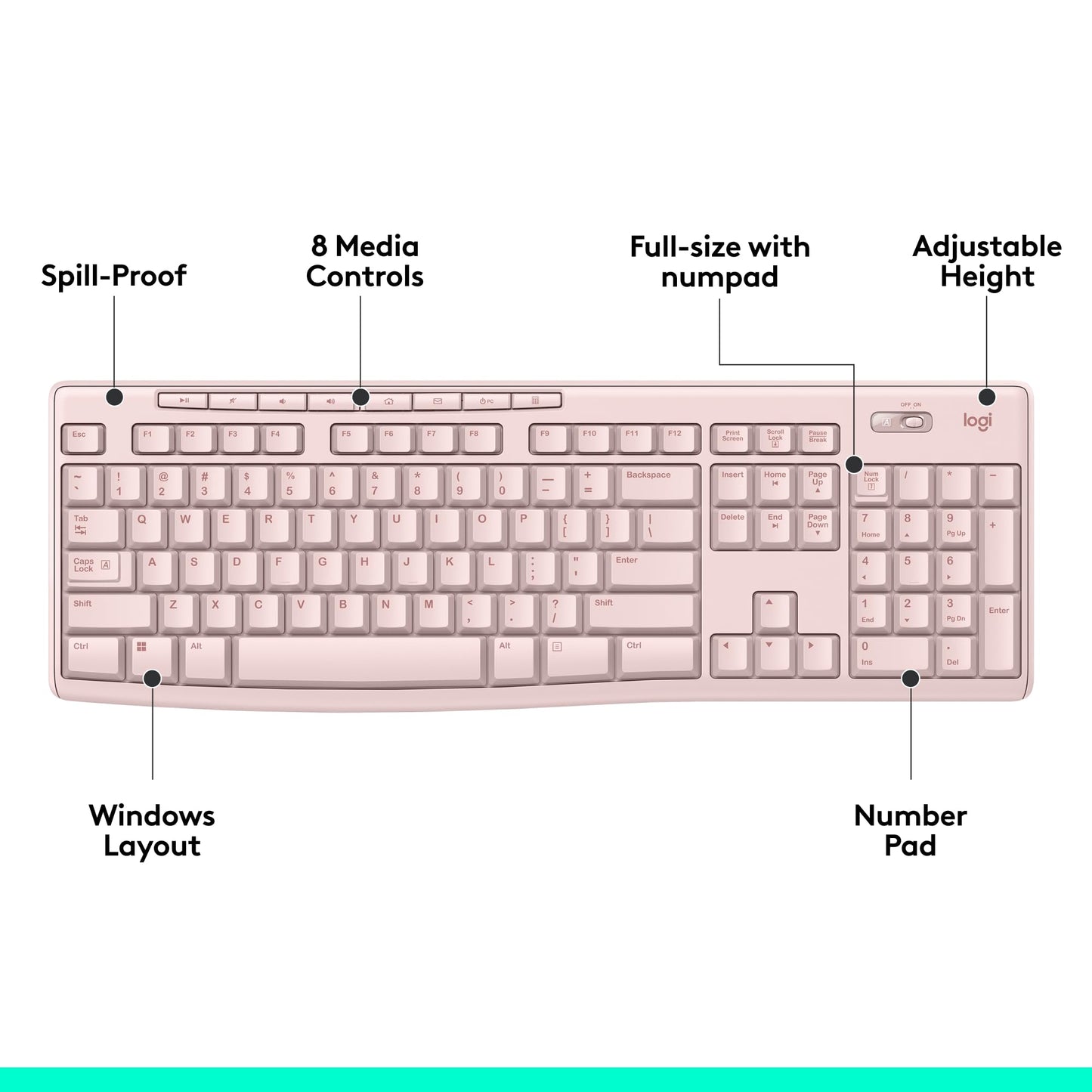 Rose Wireless Keyboard and Mouse Combo – 2.4 GHz, Compact Mouse, 8 Multimedia Shortcuts, Long-Lasting 2-Year Battery, Compatible with Windows PC & Laptop