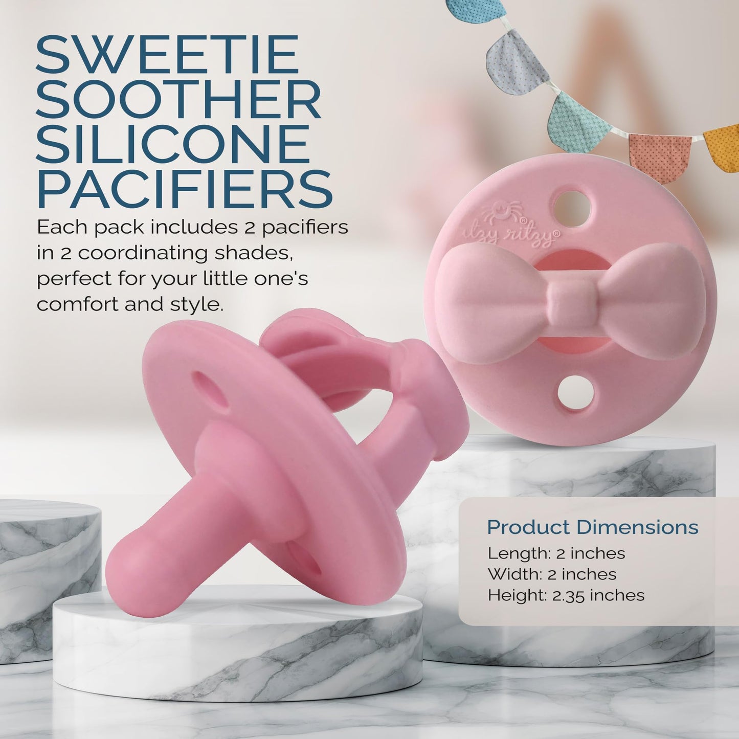 Silicone Pacifiers for Newborn - Sweetie Soother Pacifiers Feature Collapsible Handle & Two Air Holes for Added Safety