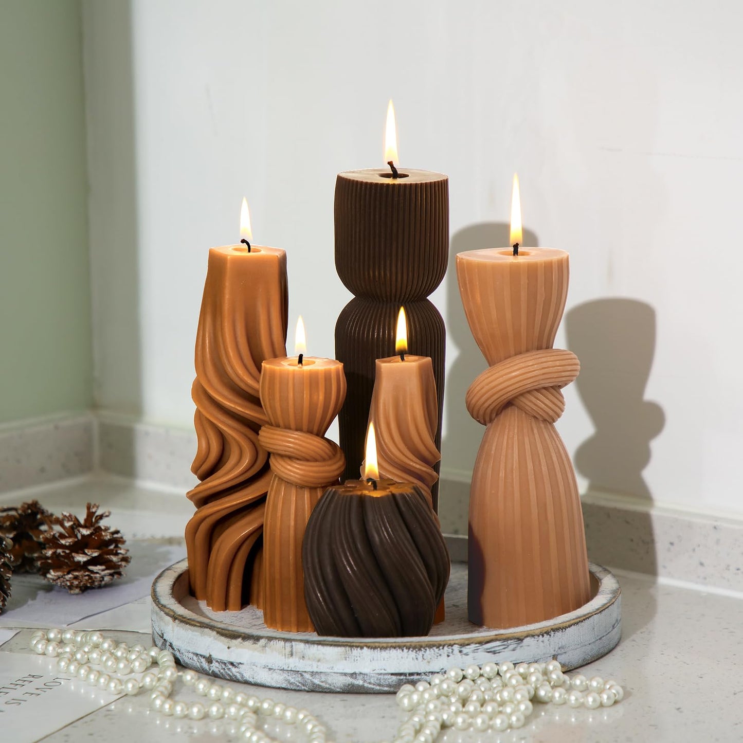 Modern Pillar Candles Ribbed Decorative Candle - Scented Ribbed Decor for Home