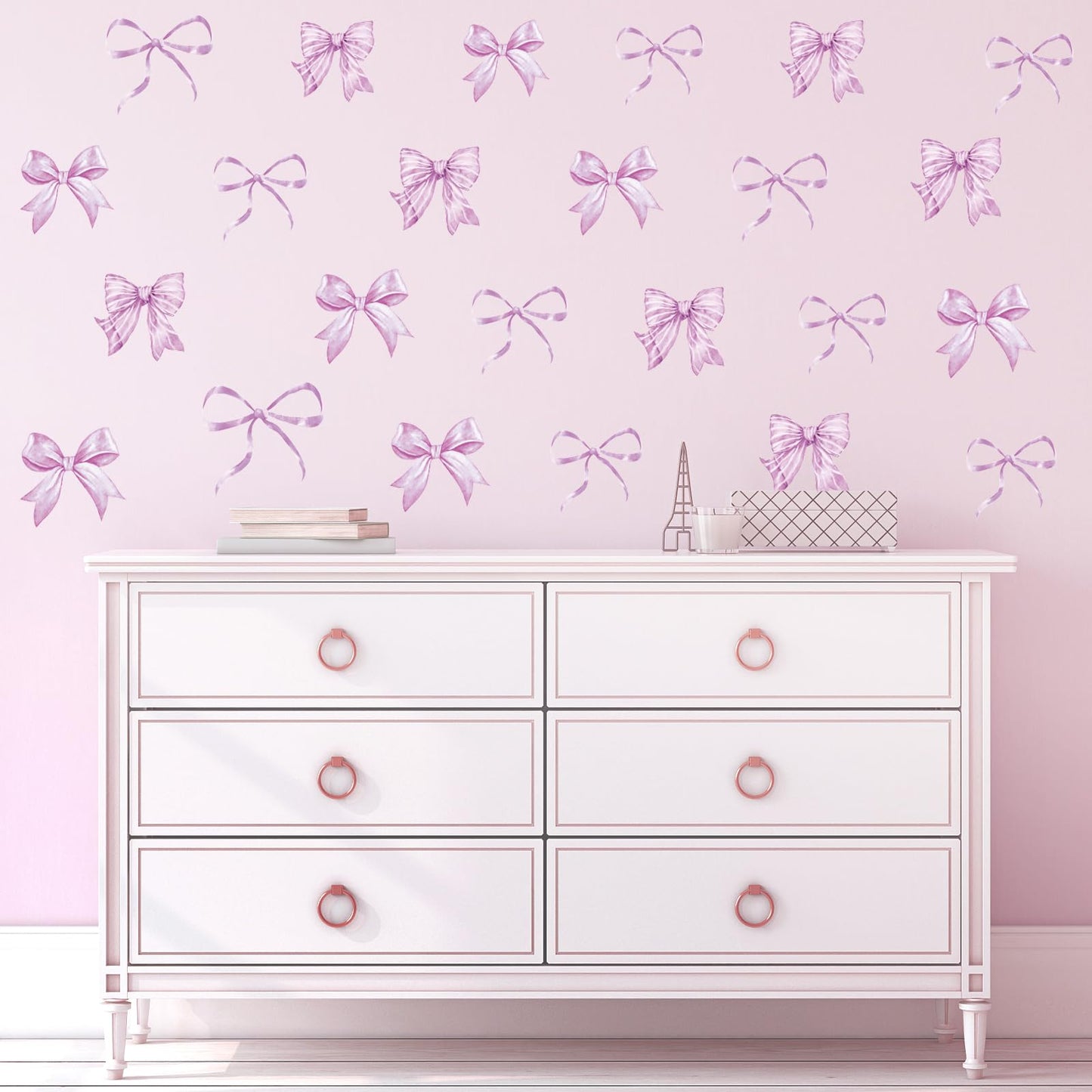 Whaline 12 Sheets Light Purple Bow Wall Stickers Watercolor Bowknot Wall Decals Room Mural Stickers for Coquette Birthday Party Home Nursery Decor, 7.9 x 11.8 Inch