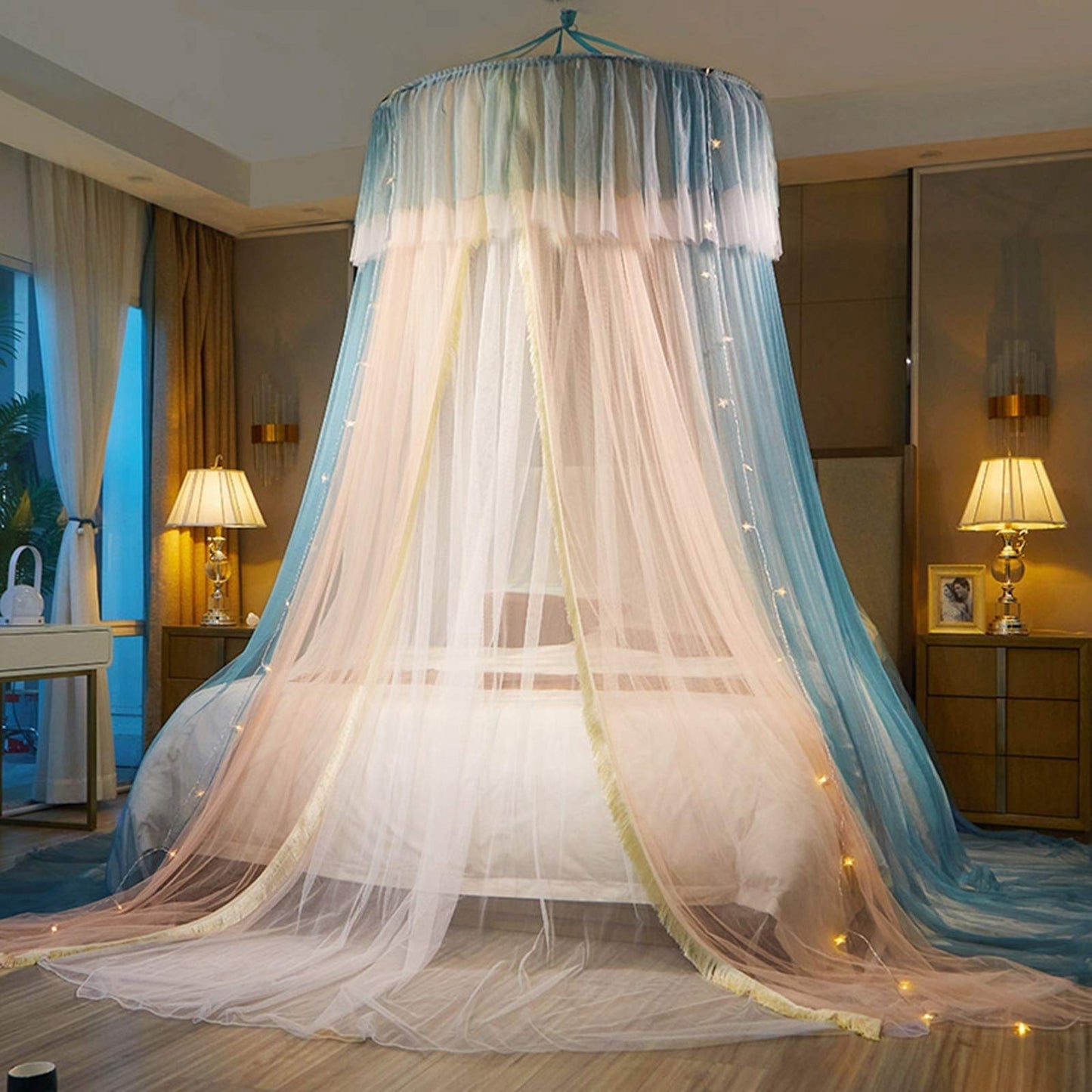 Princess Bed Canopy Bed Canopy Curtain- Double Layer Sheer Mesh Dome Bed Curtain