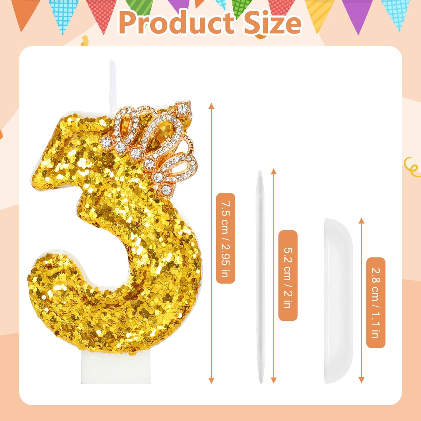 Glitter Birthday Number Candles, Crown Birthday Candles for Cake