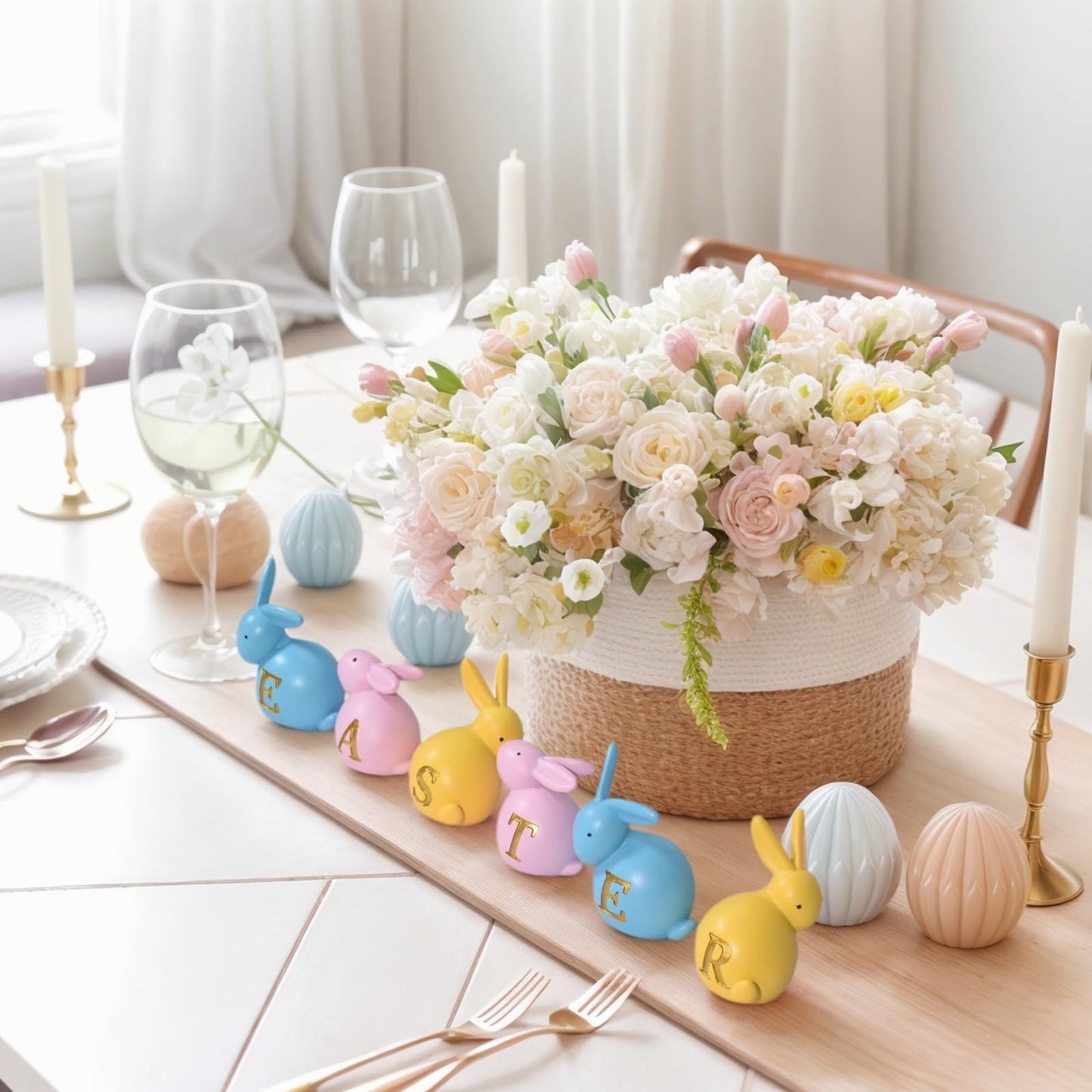 Easter Bunny Figurines Mantel Decor Resin 6Pcs Rabbit Statue Set Table Centerpiece Decorations 2.5 * 1.5 * 3 inch