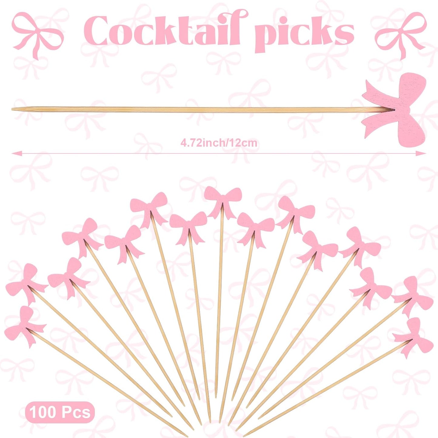 Pink Bow Cocktail Picks Swizzle Stick Toothpicks 4.72 Inch