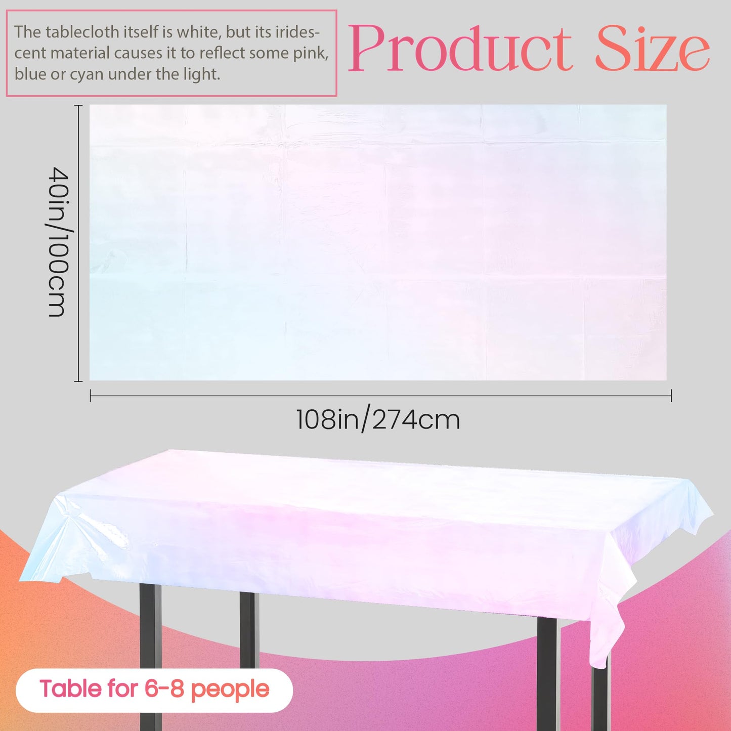 Pink Iridescent Holographic Tablecloth – 40" x 108" Shiny Plastic Cover for Parties and Events