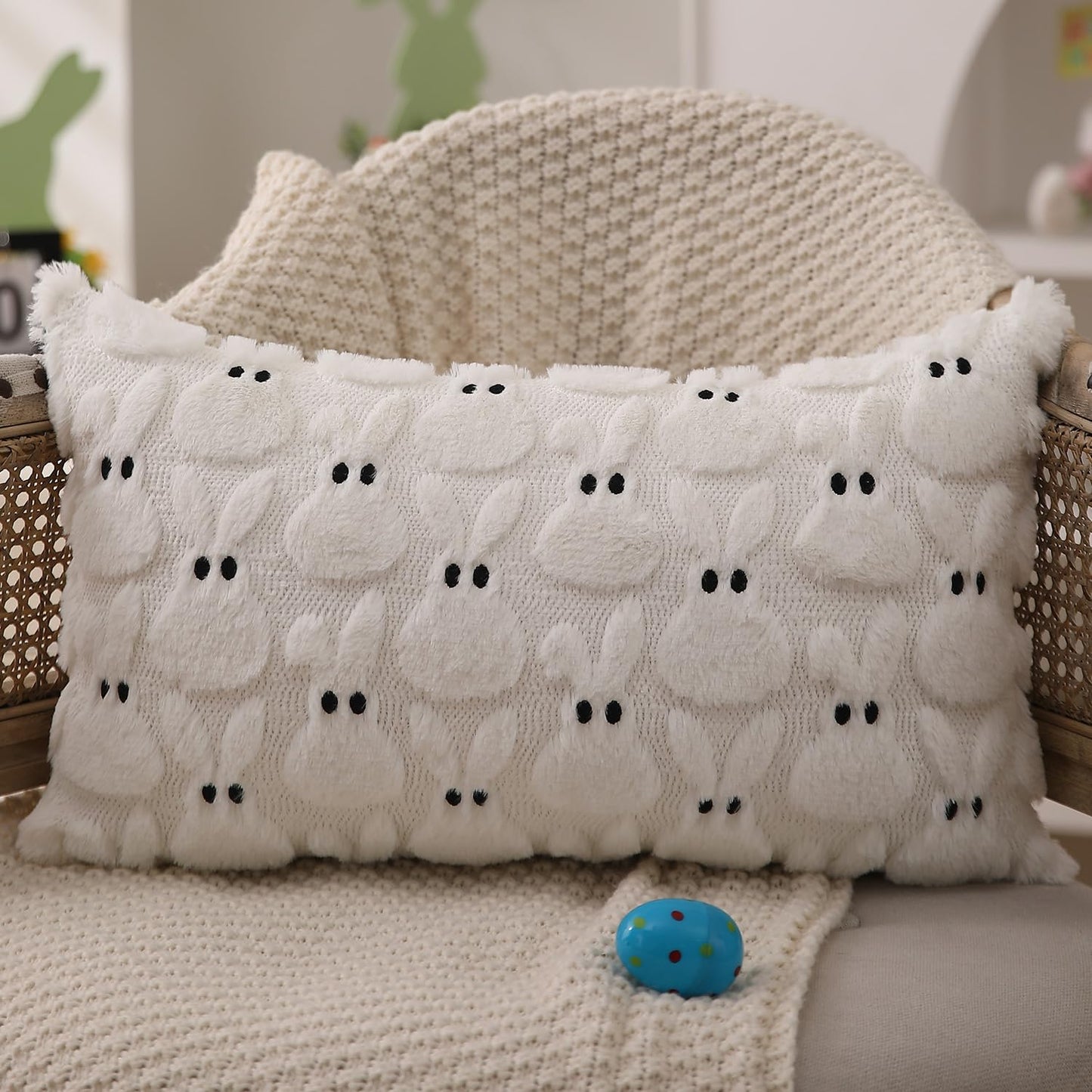 Easter Bunny Pillow Covers | Set of 2 Easter Soft Plush Faux Fur Jacquard Throw Pillows