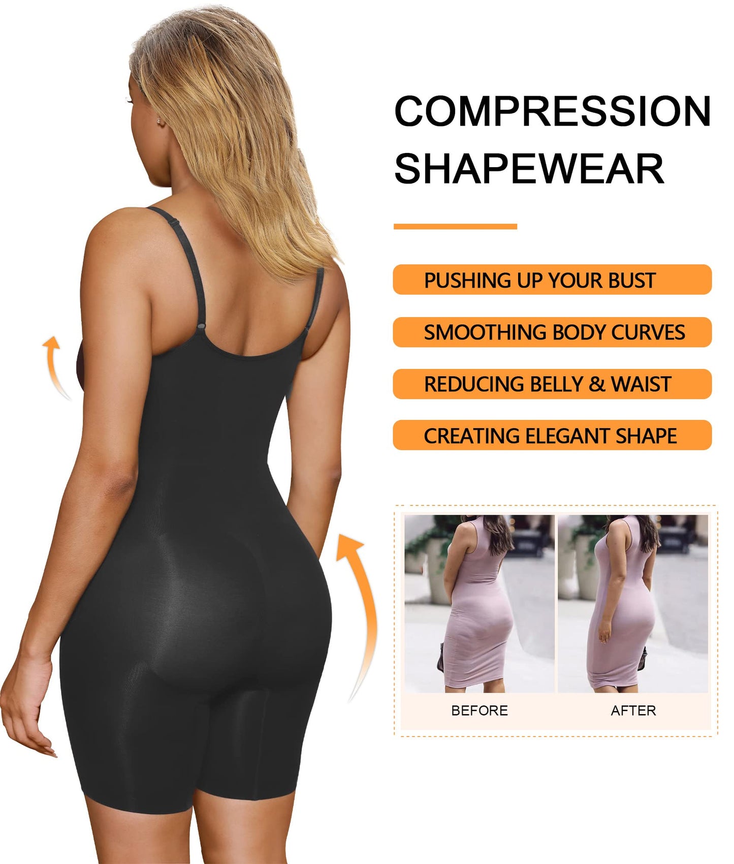 Women's Shapewear Bodysuit - Tummy Control Body Shaper Seamless Sculpting Snatched Waist Body Suit