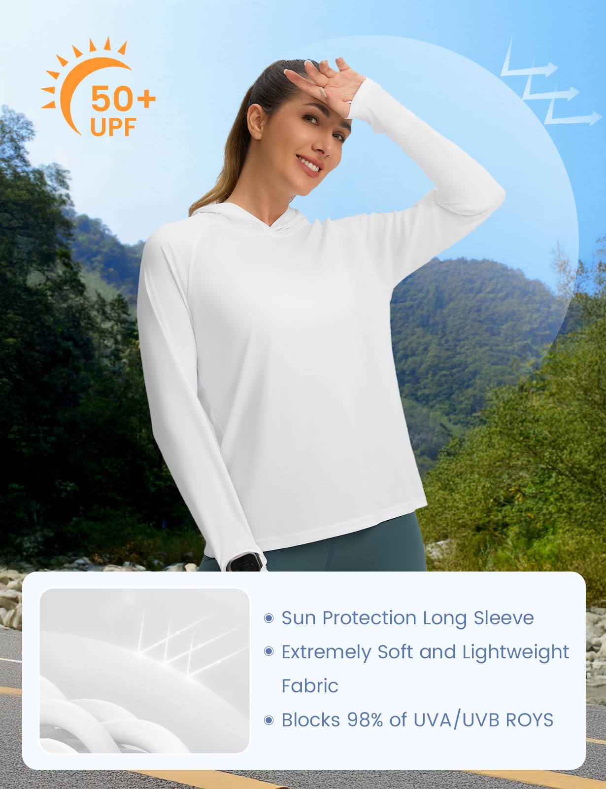 Women's UPF 50+ Sun Protection Hoodie Shirt for Outdoor Activities