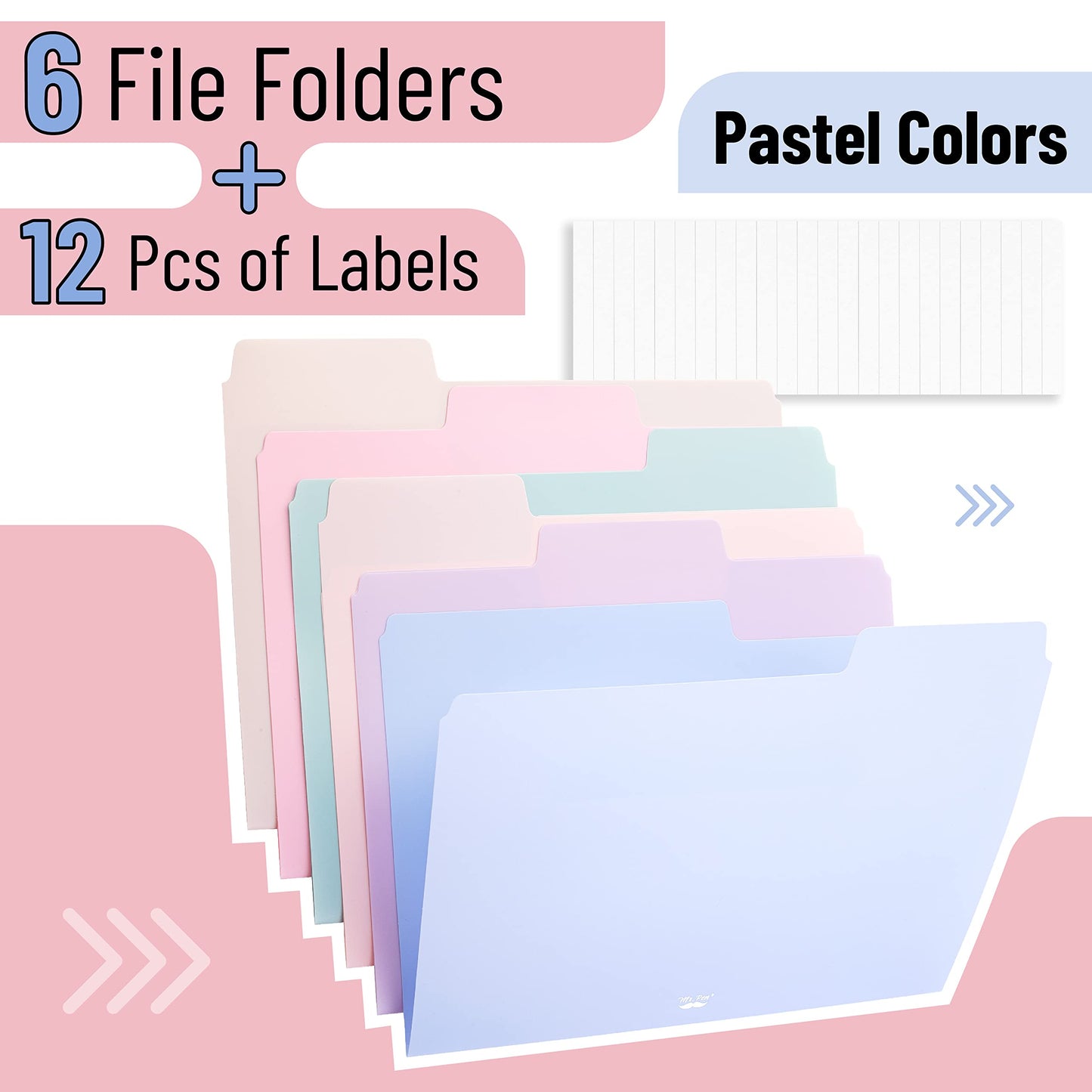 Pastel Colored Poly File Folders, 1/3 Cut Tab, 6 Pack, Letter Size, File Folders