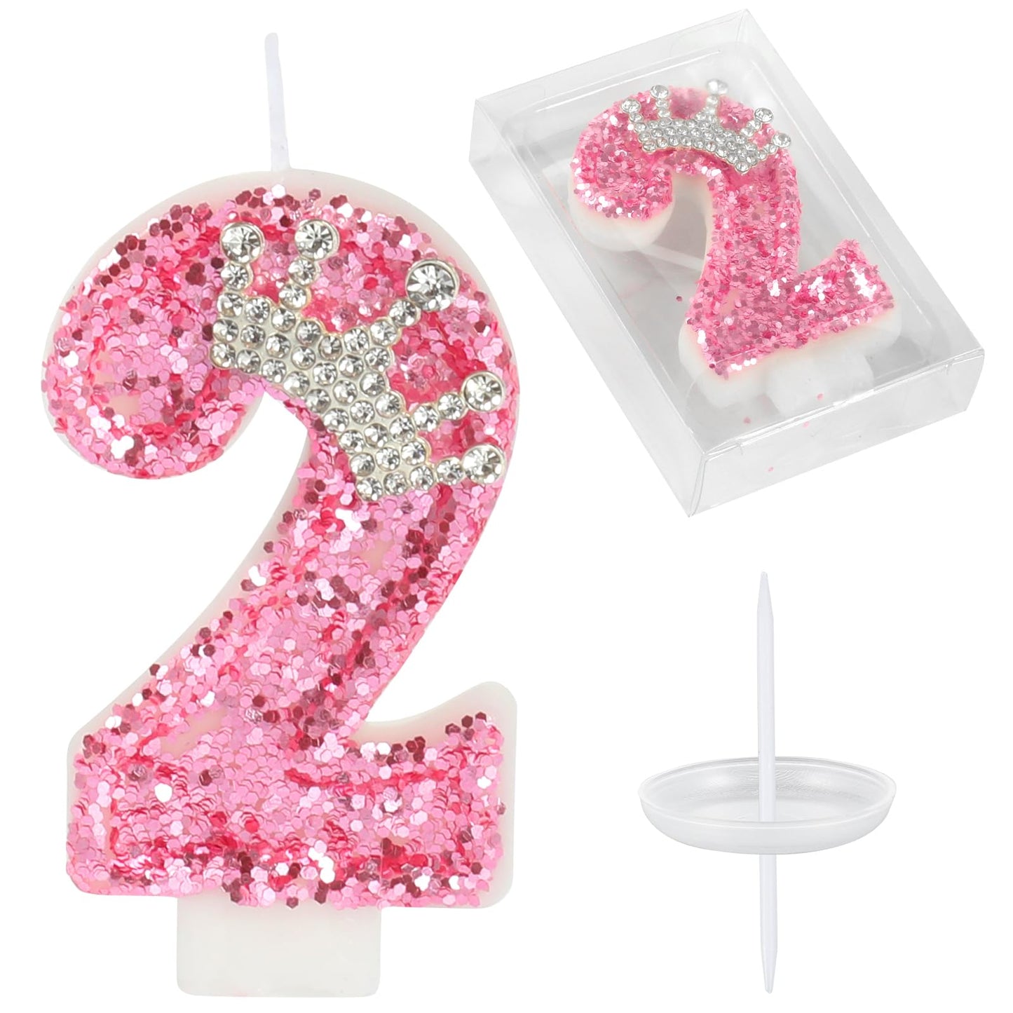 Glitter Birthday Number Candles, Crown Birthday Candles for Cake