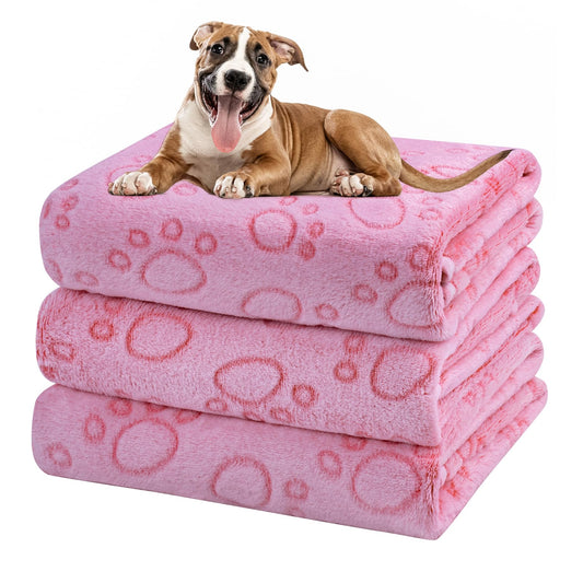 Soft Fluffy Fleece Blanket for Small, Medium and Large Dogs - Paw Print Pink Pet Blanket