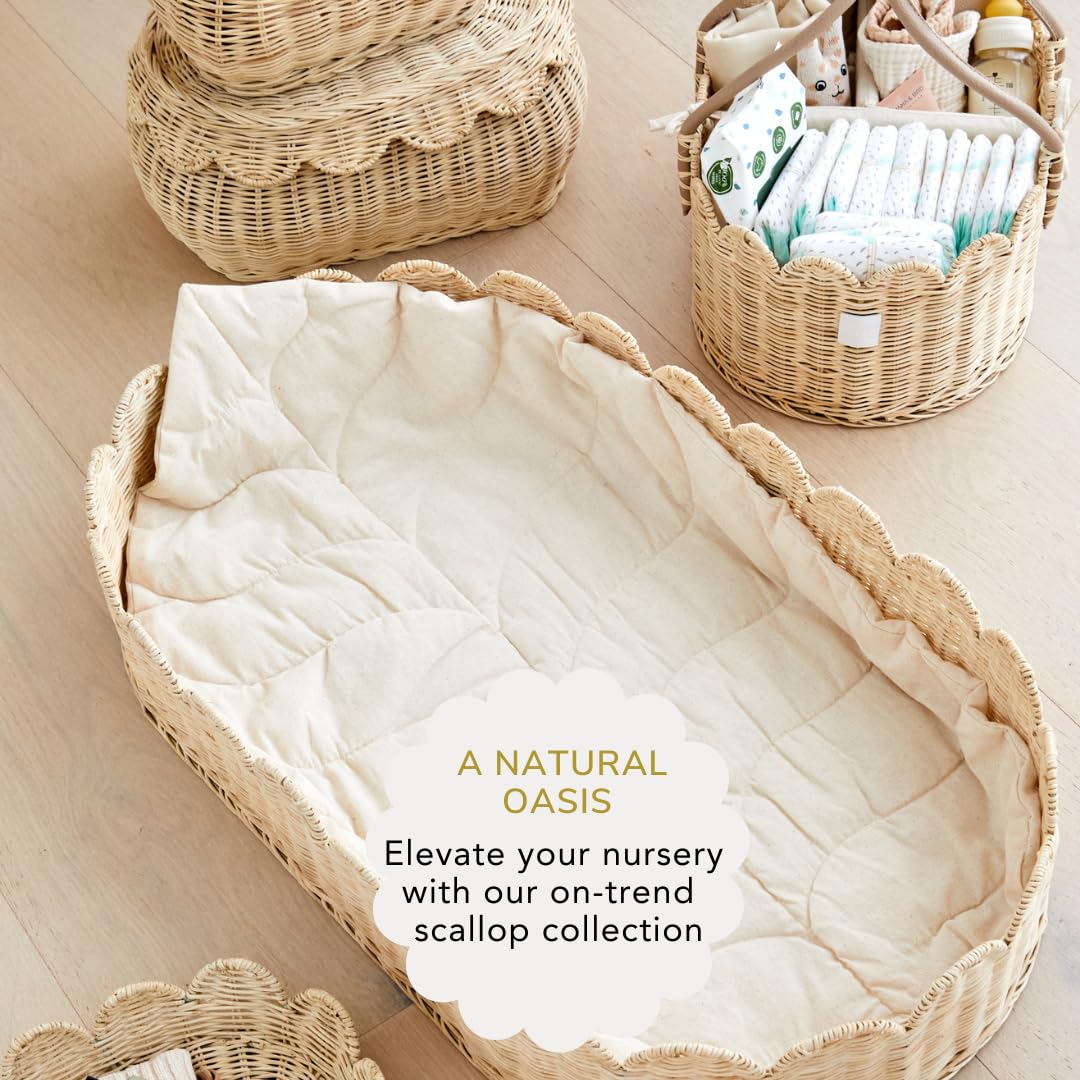 Scalloped Basket Set Of 2 – Small Scallop Basket - 15 x 10 x 6 In - Hand Woven