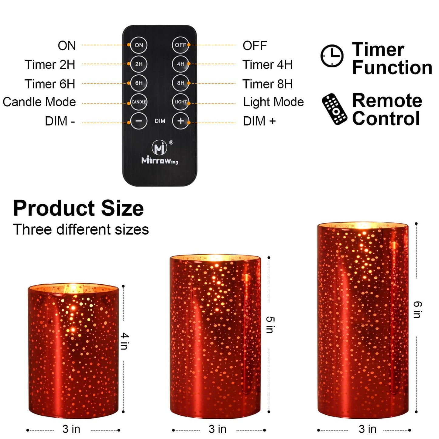 Pink Glass Battery Operated Flameless Candles with Remote and Cycling 24 Hours Timer, (Batteries Included)